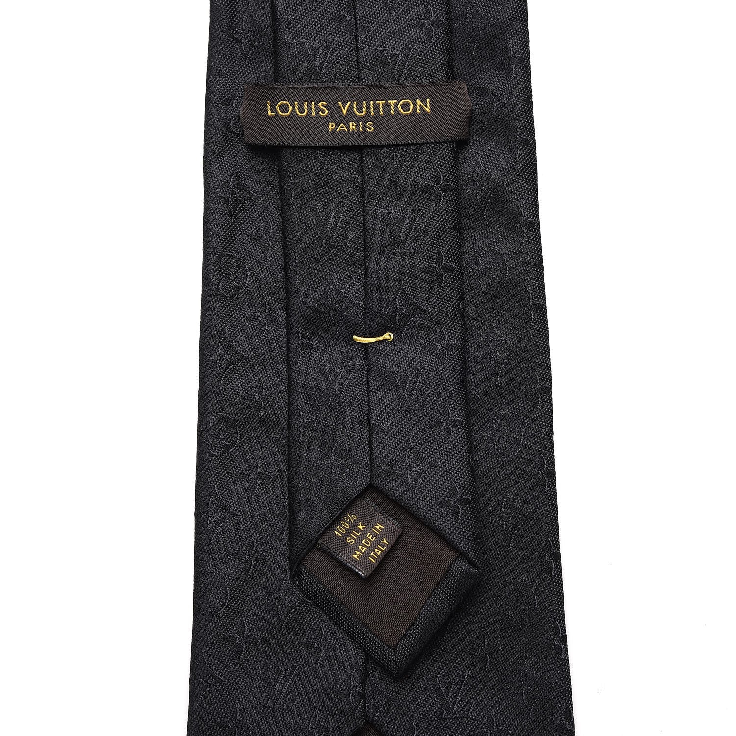 Louis Vuitton Mens Silk Monogram Relief Neck Tie Black 3 of 4