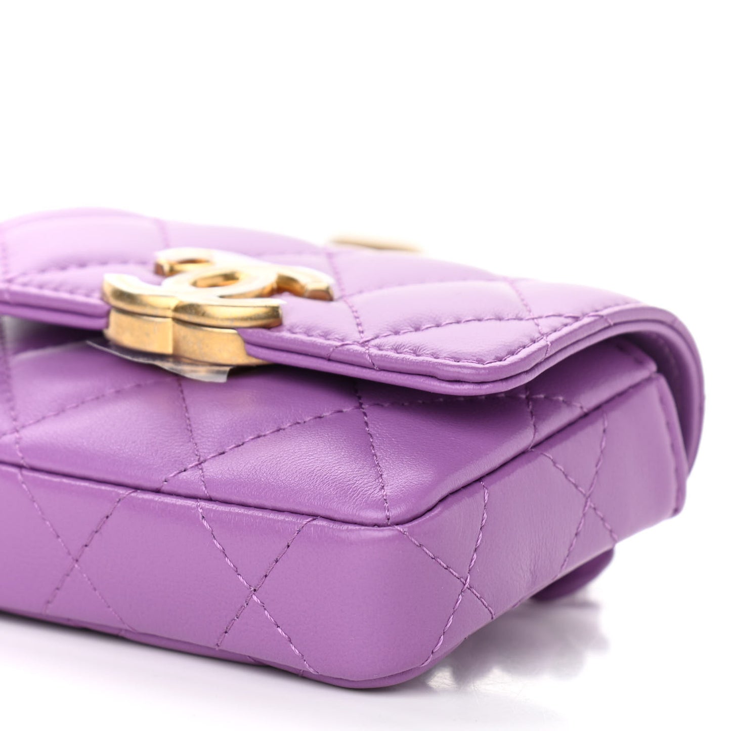 Lambskin Lacquered Metal Quilted Flap Chain Belt Bag Purple