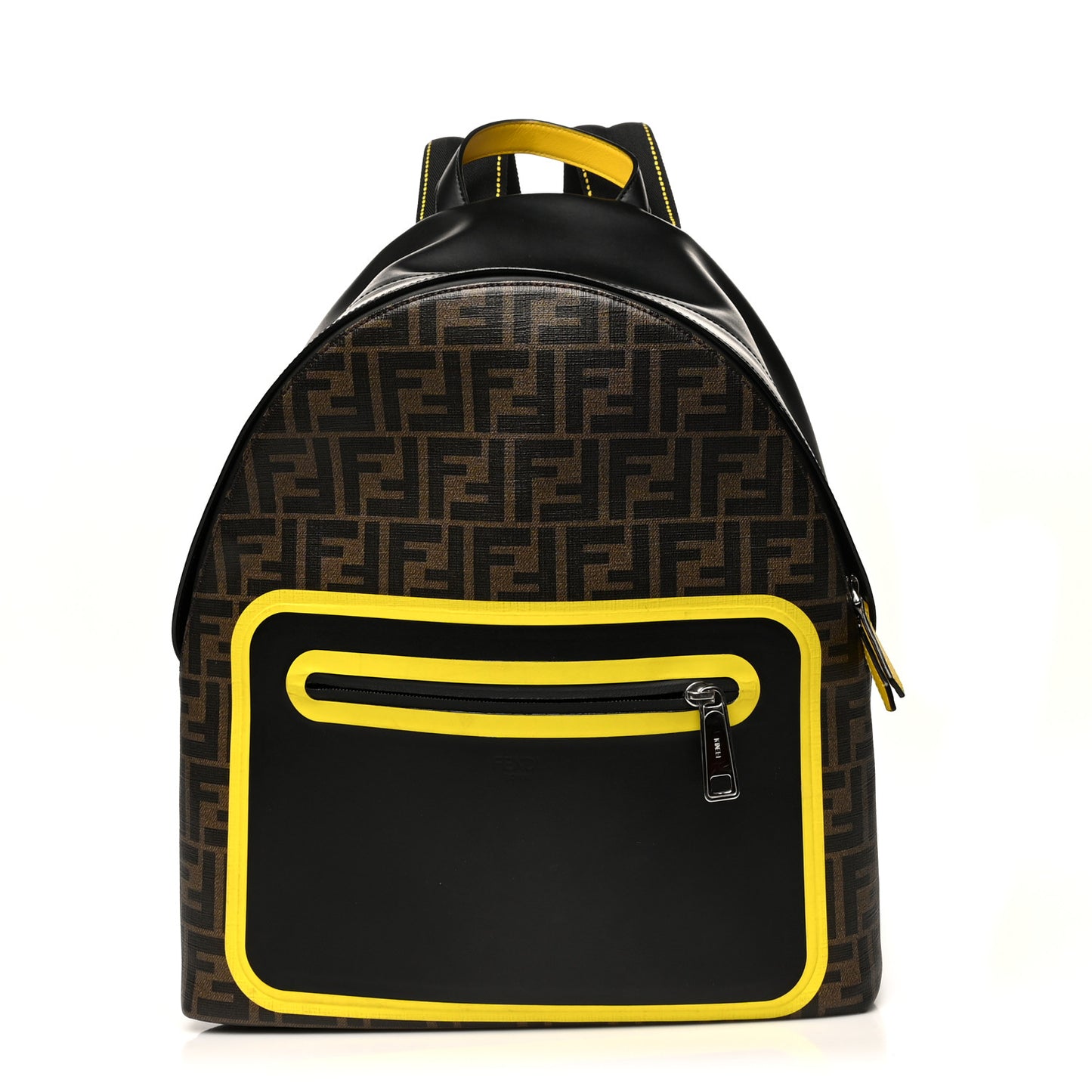 Glazed Fabric Calfskin FF 1974 Mania Pouch Pocket Backpack Mogano Panna Black Yellow