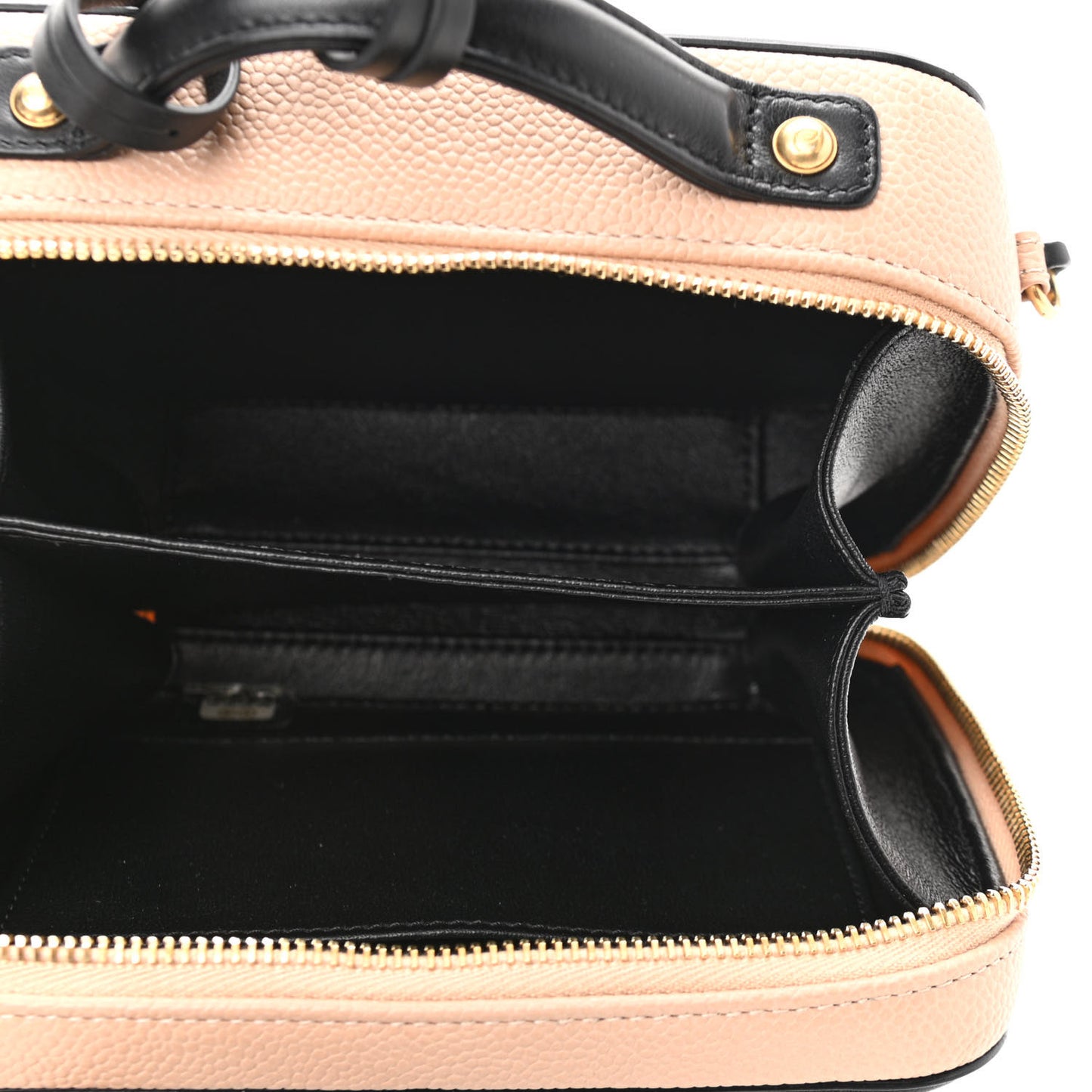Caviar Quilted Small CC Filigree Vanity Case Beige Black