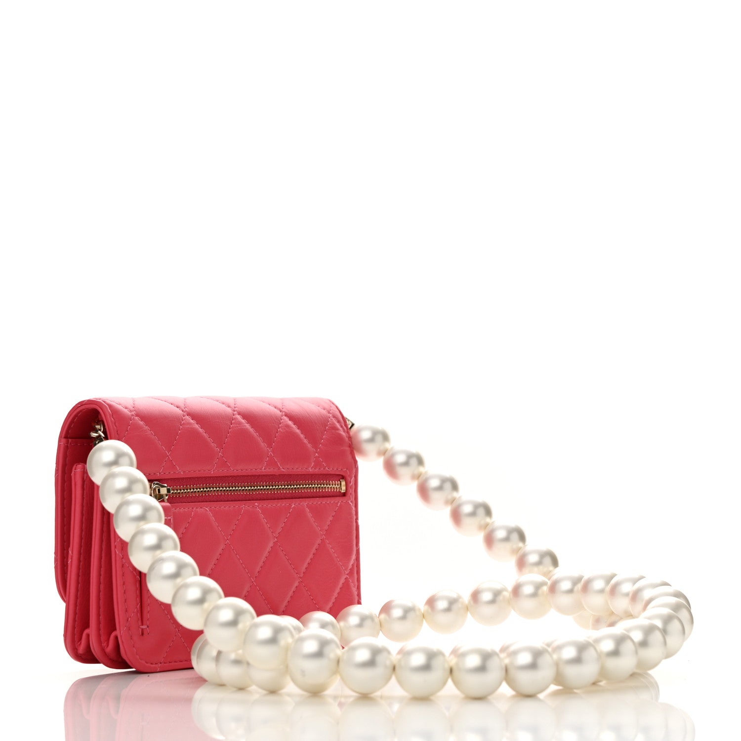 Chanel Calfskin Quilted Mini Maxi Pearls Wallet On Chain WOC Pink 3 of 12