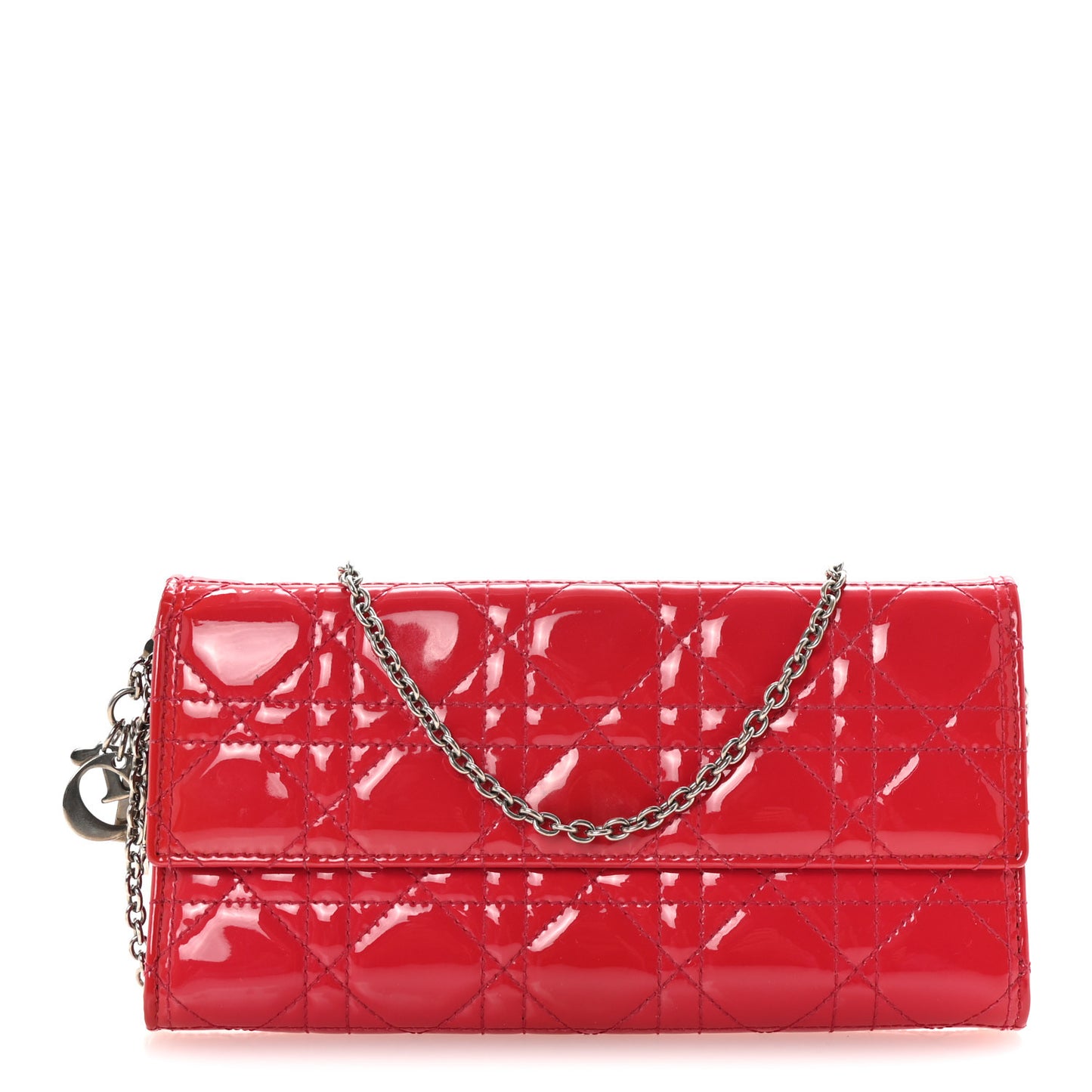 Patent Cannage Lady Dior Rendezvous Wallet On Chain Fuchsia