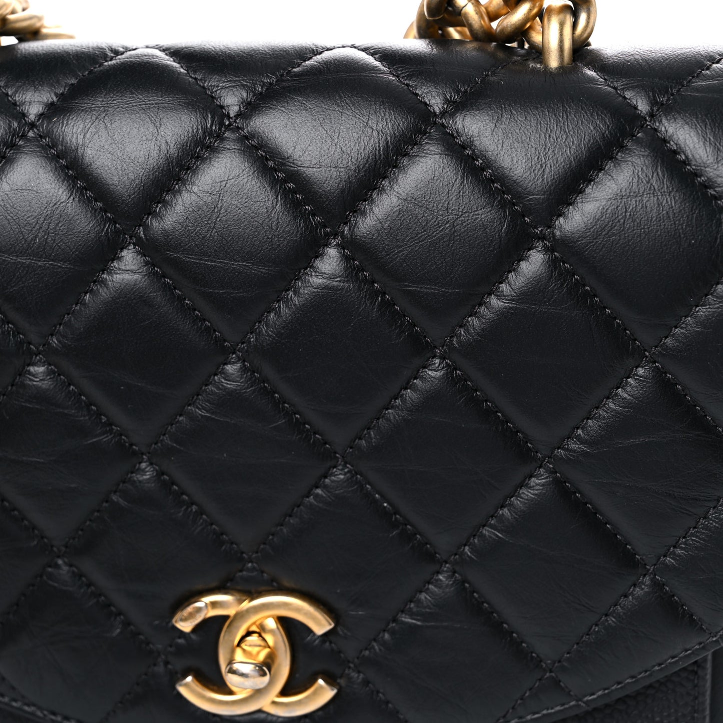 Calfskin Caviar Quilted Chain Handle Flap Black