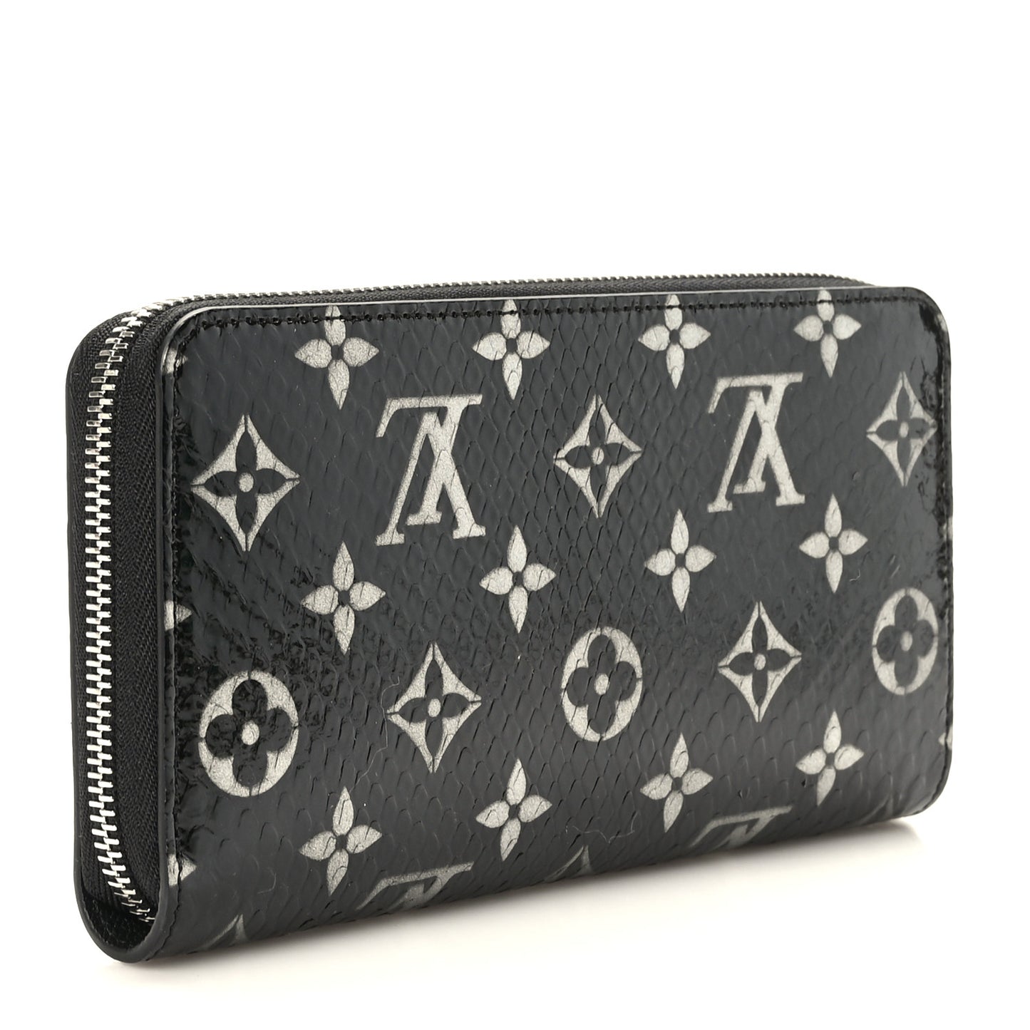 Snakeskin Monogram Zippy Padlock Wallet Black