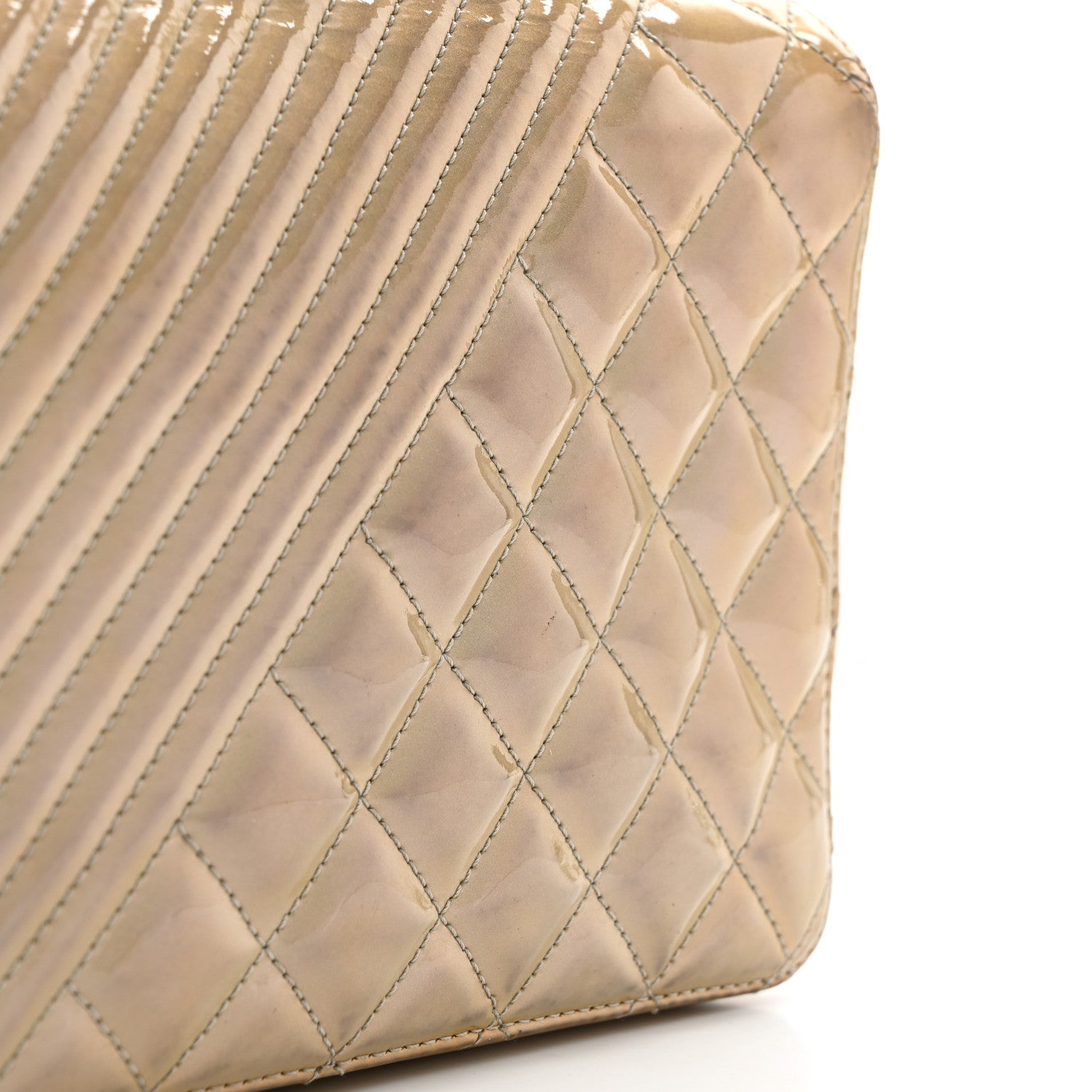 Chanel Iridescent Patent Quilted Medium Coco Boy Flap Beige 12 of 12