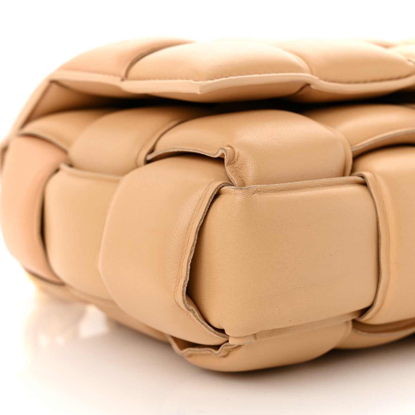 Lambskin Maxi Intreccio Padded Chain Cassette Crossbody Bag Almond