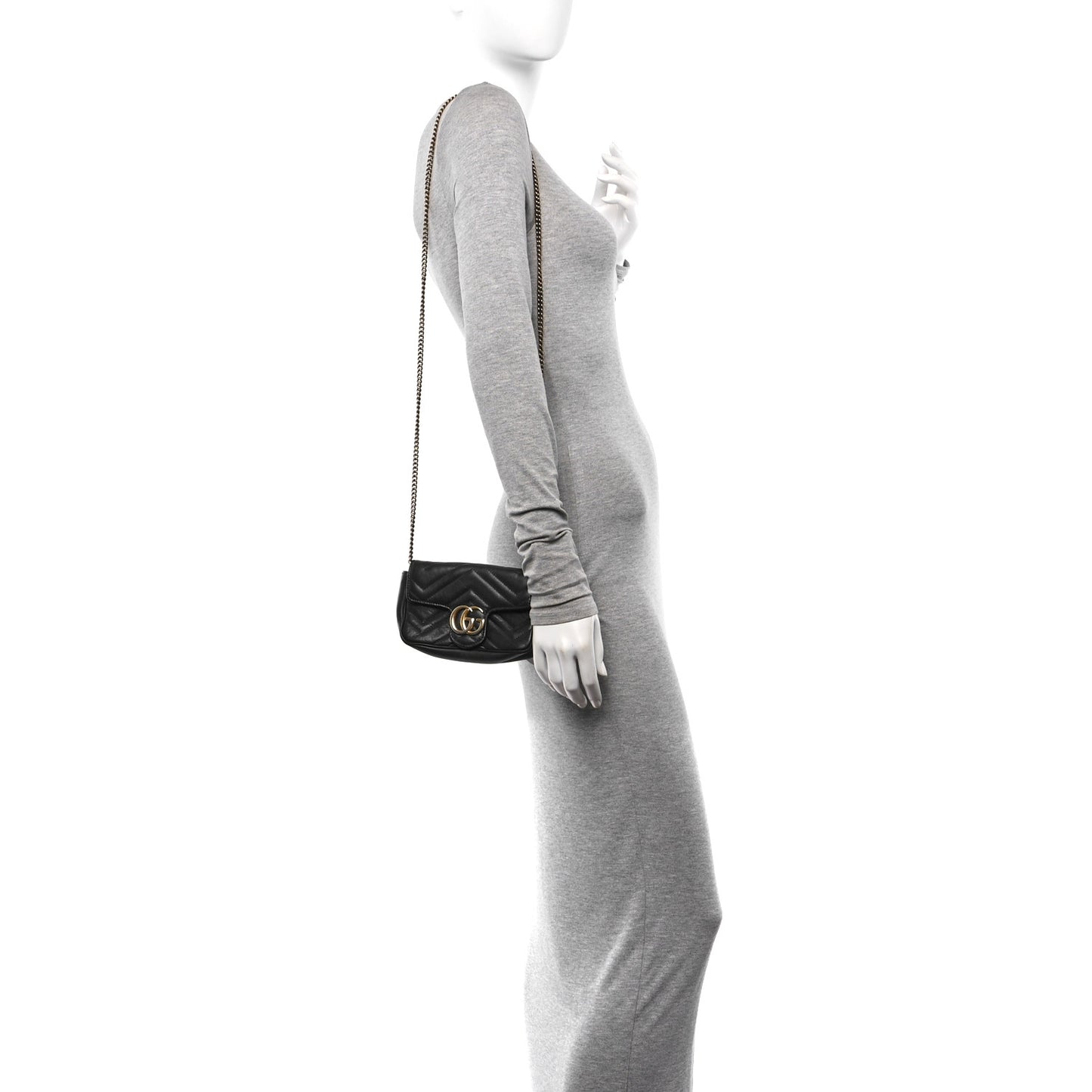 Calfskin Matelasse Super Mini GG Marmont Shoulder Bag Black