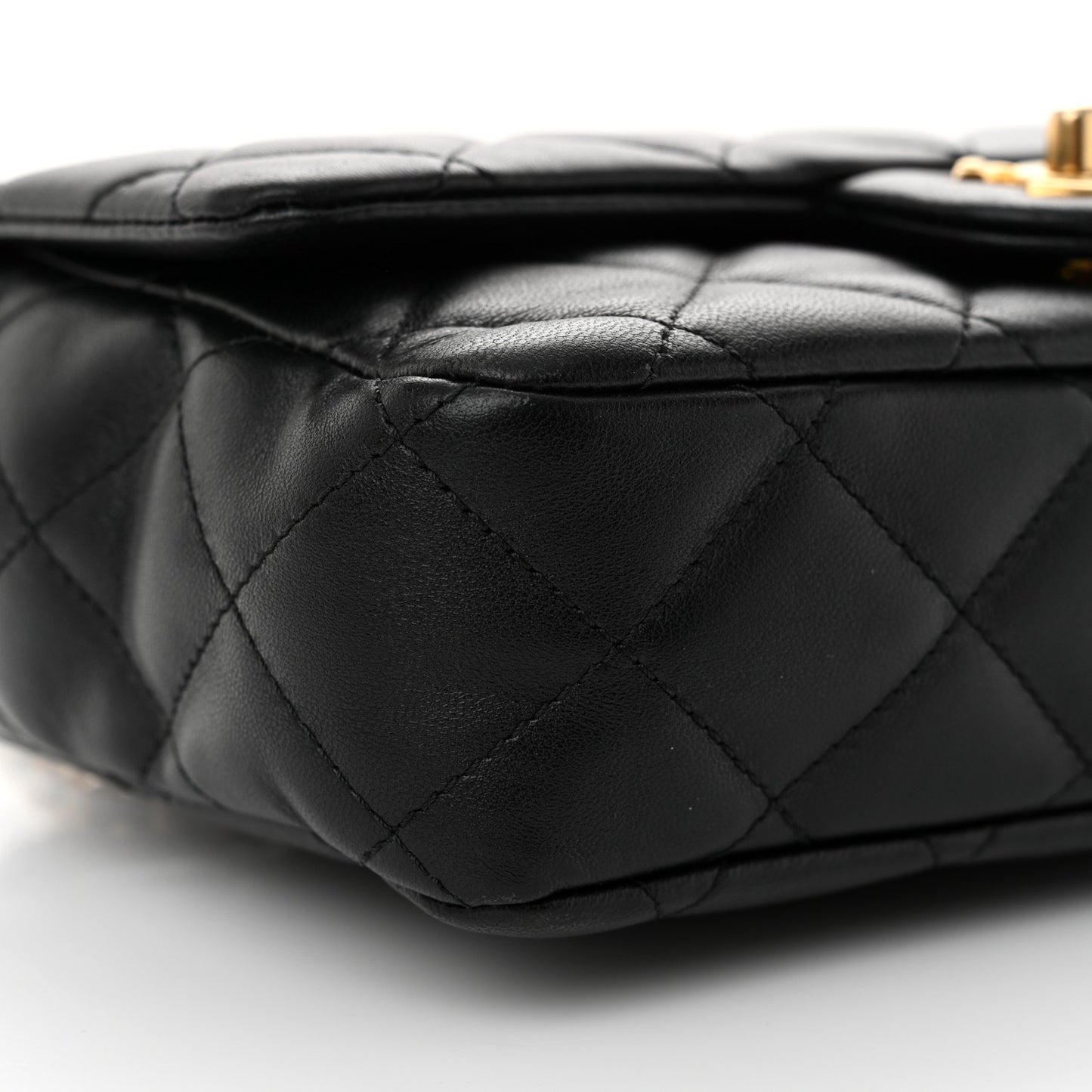 Lambskin Quilted Small Wenge Wood Flap Black