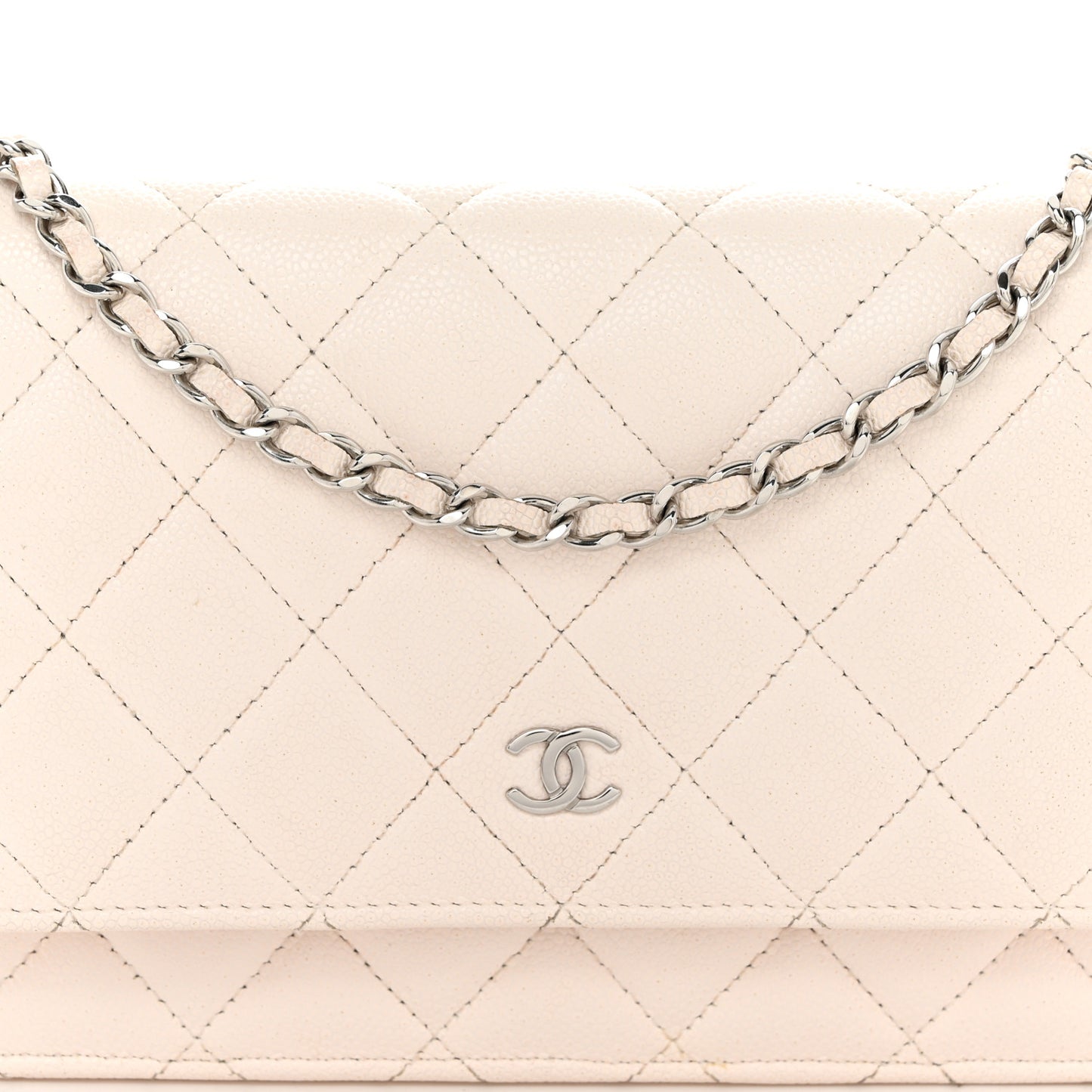 Caviar Quilted Wallet on Chain WOC White