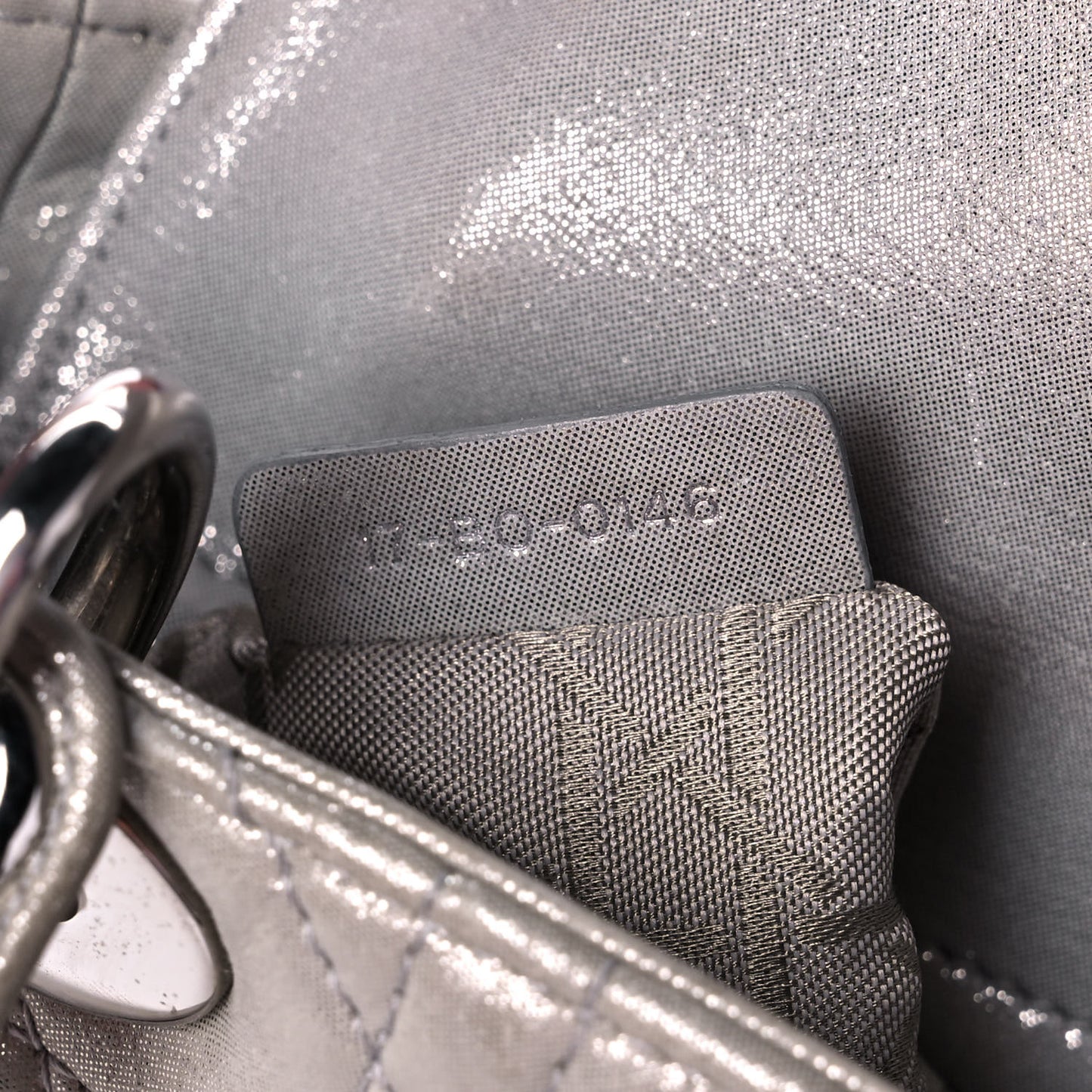 Metallic Lambskin Cannage Mini Lady Dior Silver