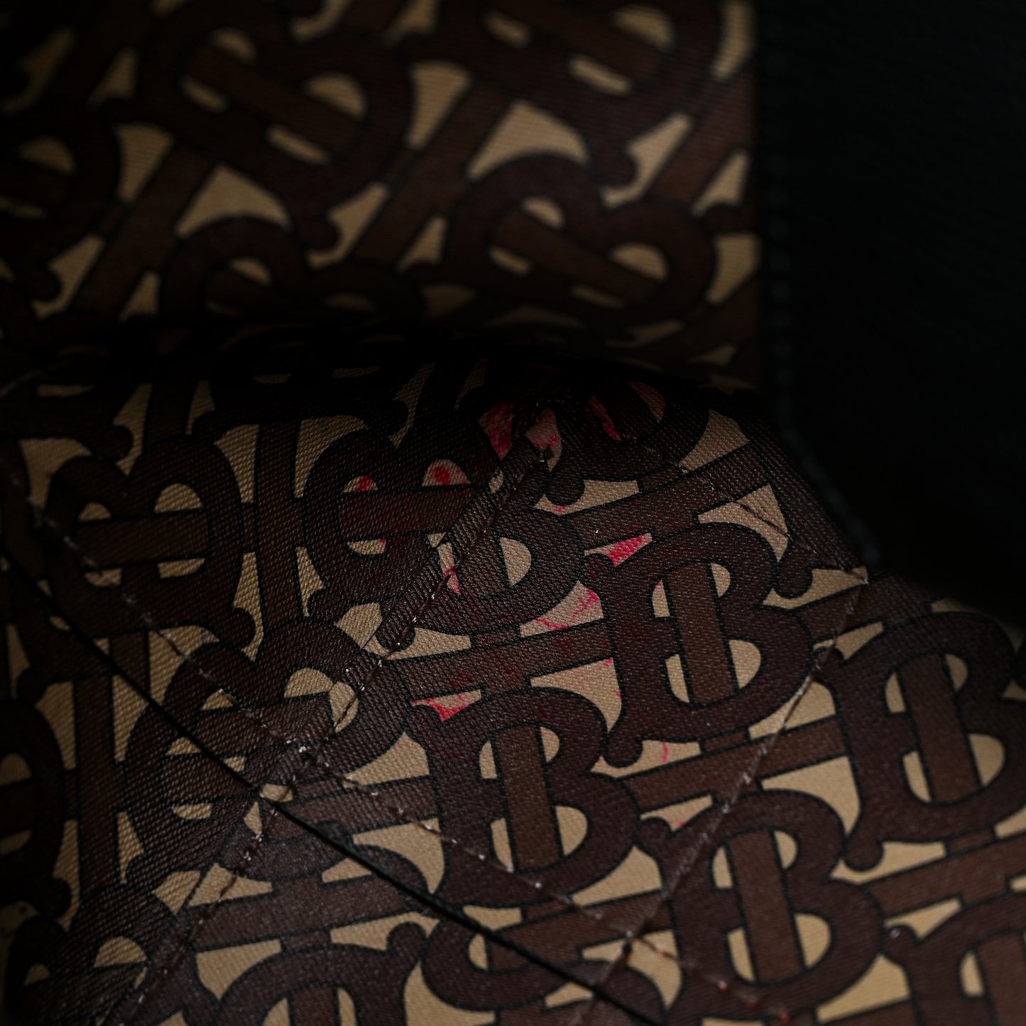 Calfskin TB Motif Embossed Medium Tote Black