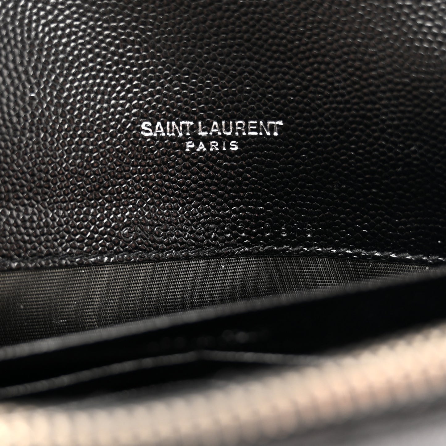 Grain De Poudre Matelasse Chevron Monogram Envelope Chain Wallet Black