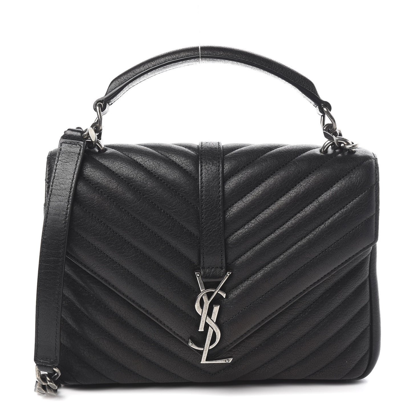 Sheepskin Matelasse Chevron Monogram Medium College Bag Black