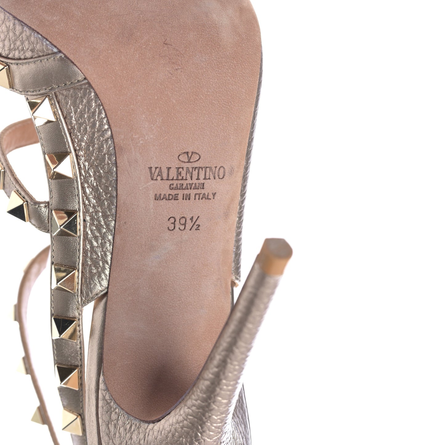 Metallic Pebbled Calfskin Rockstud Ankle Strap 100mm Pumps 39.5 Skin