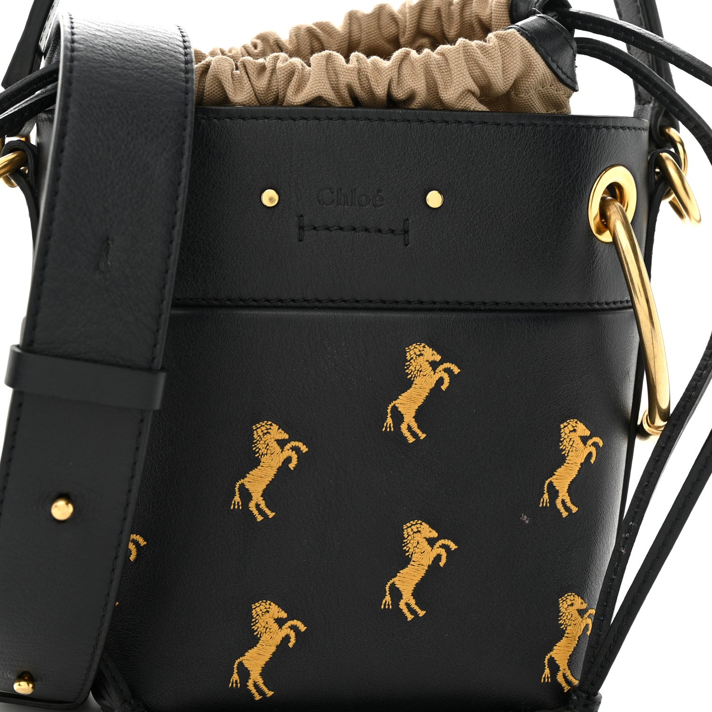 Smooth Calfskin Little Horses Embroidered Mini Roy Bucket Bag Full Blue