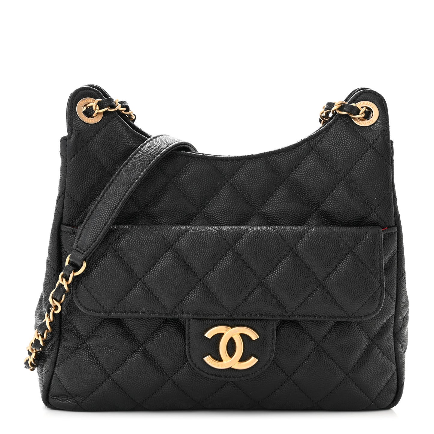 Caviar Quilted Wavy CC Hobo Black