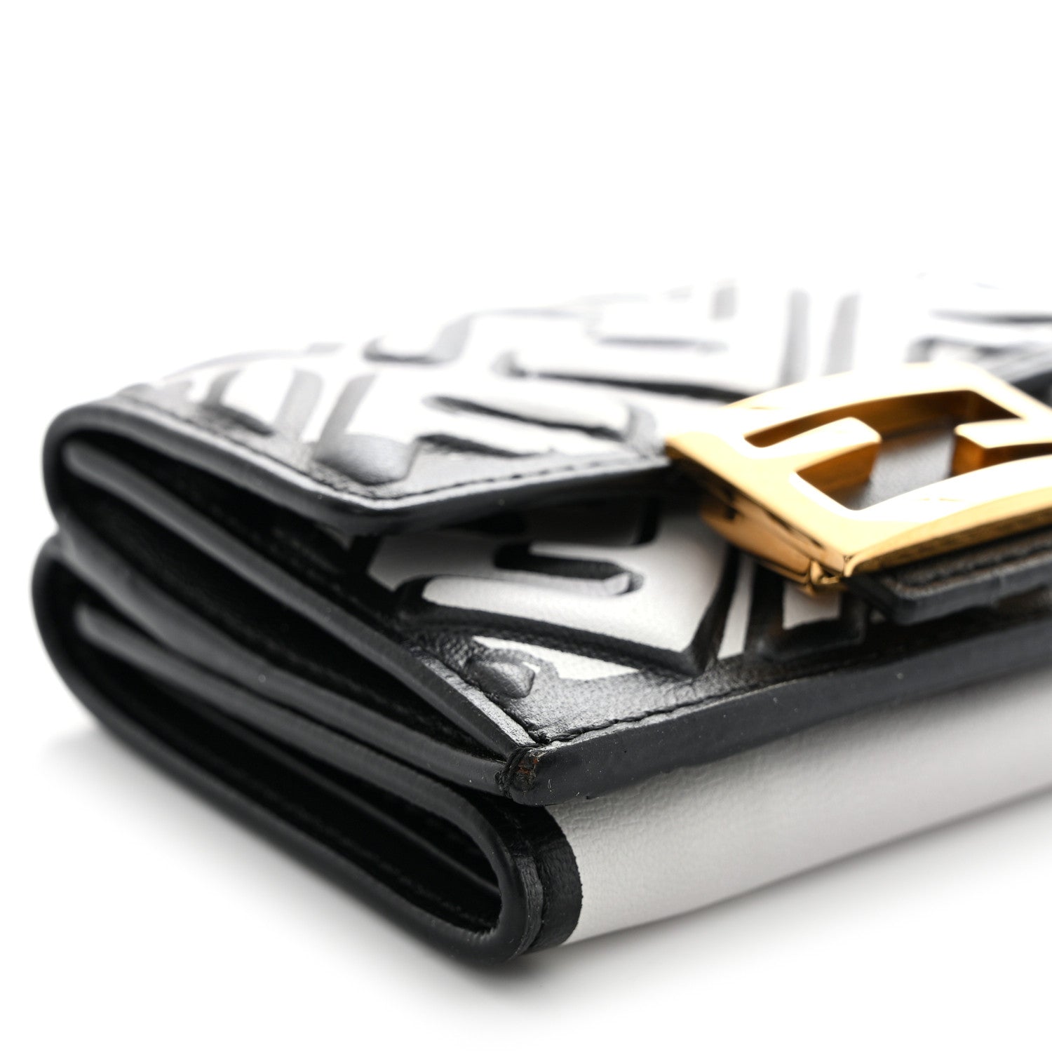 Fendi X JOSHUA VIDES Nappa Matisse FF Diagonal Embossed Micro Tri-Fold Wallet White Black 9 of 11