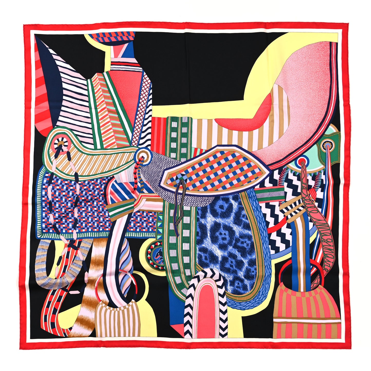 Silk La Selle Imaginaire Scarf 90 Black Jaune Soufre