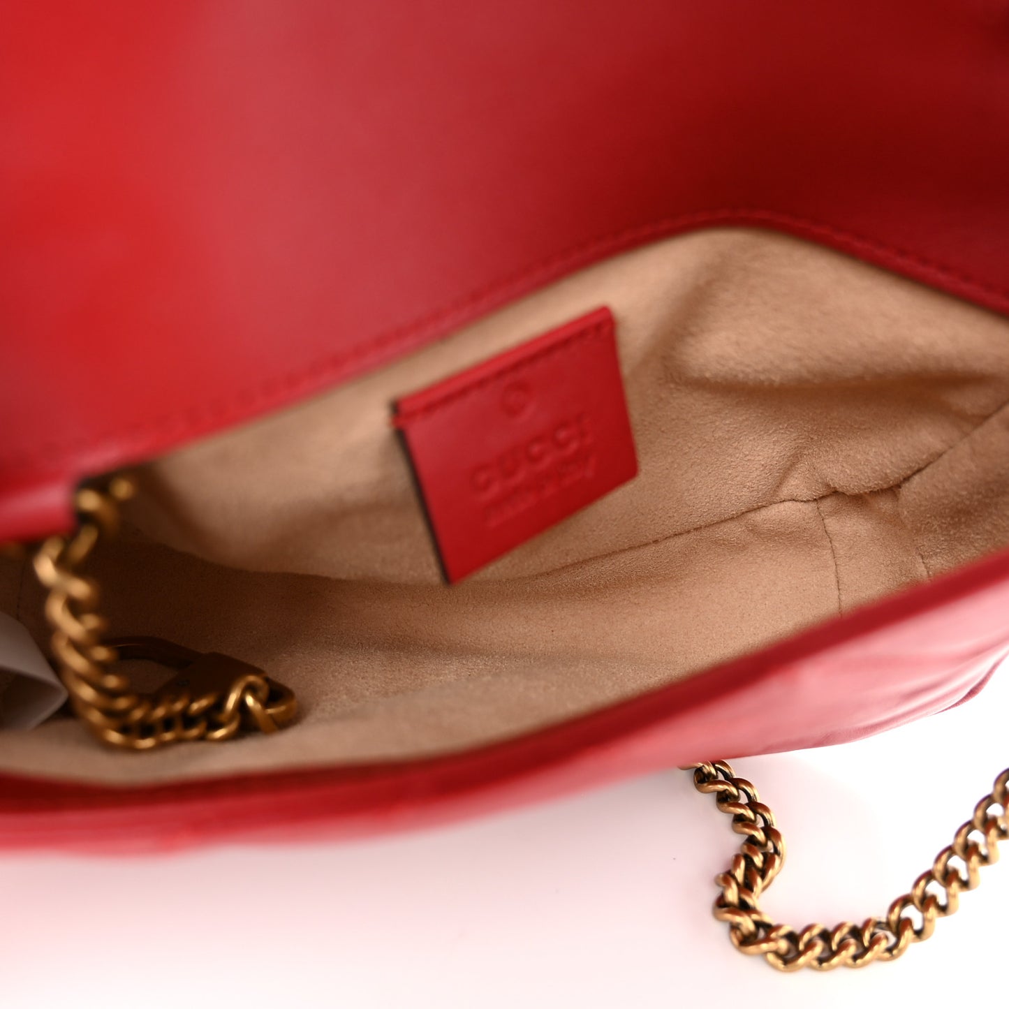 Calfskin Matelasse Super Mini GG Marmont Shoulder Bag Hibiscus Red