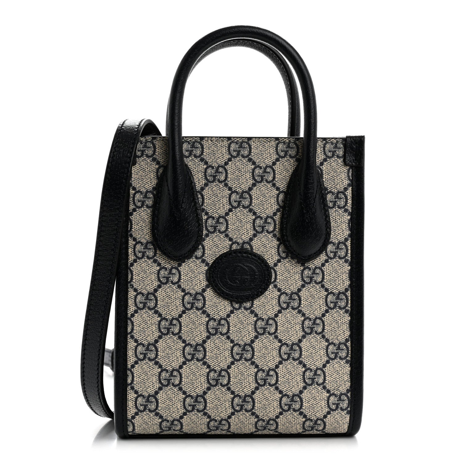 Gucci GG Supreme Monogram Textured Dollar Calfskin Mini Retro Interlocking G Tote Bag Beige Blue 1 of 11