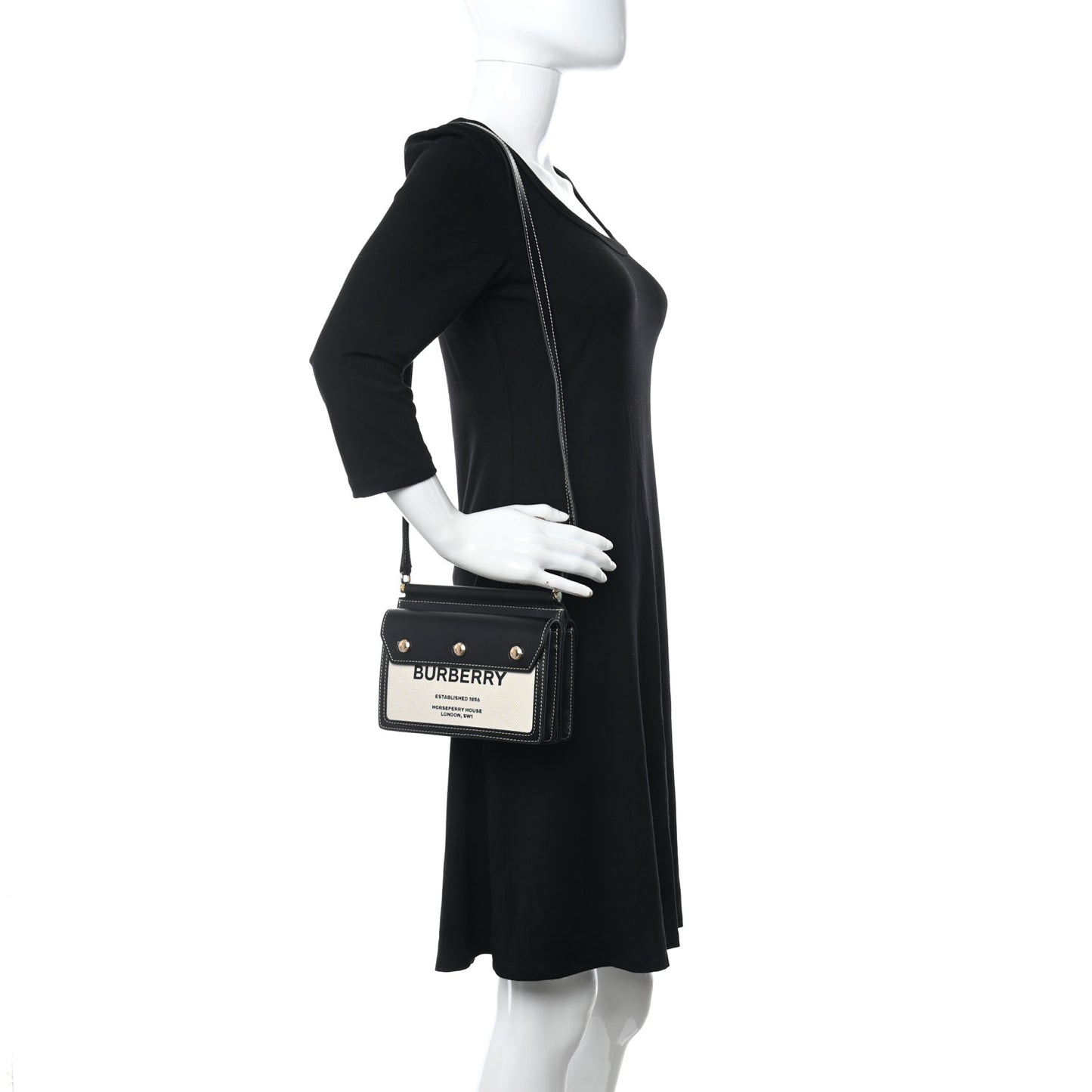 Smooth Calfskin Canvas Horseferry Print Mini Title Bag with Pocket Black