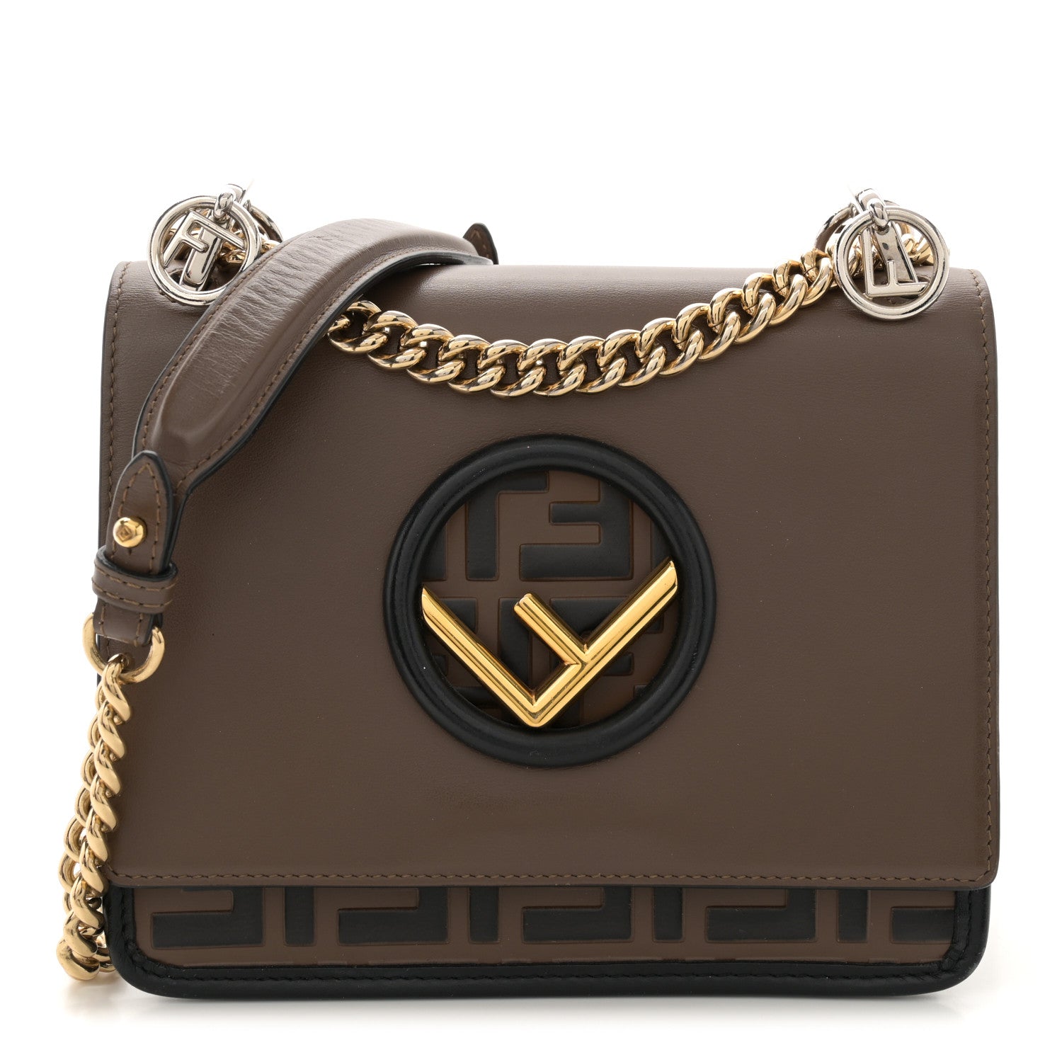 Fendi Vitello Century F is Fendi Bi-Color FF 1974 Embossed Small Kan I Shoulder Bag Maya Black 1 of 13