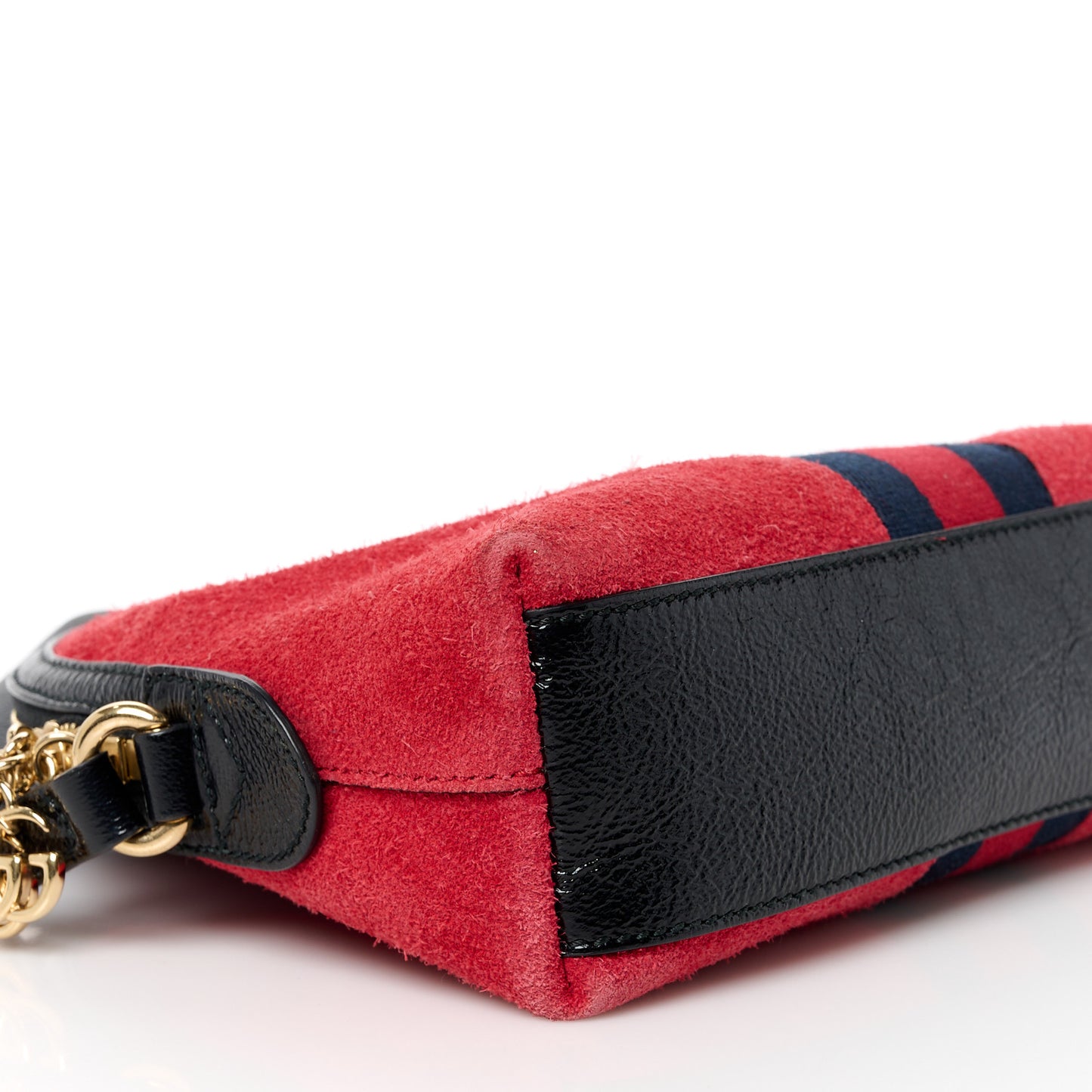 Suede Patent Web GG Small Ophidia Dome Shoulder Bag Hibiscus Red