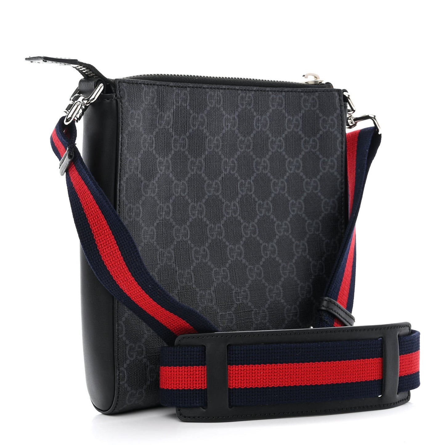 GG Supreme Monogram Web Small Flat Messenger Bag Black Grey