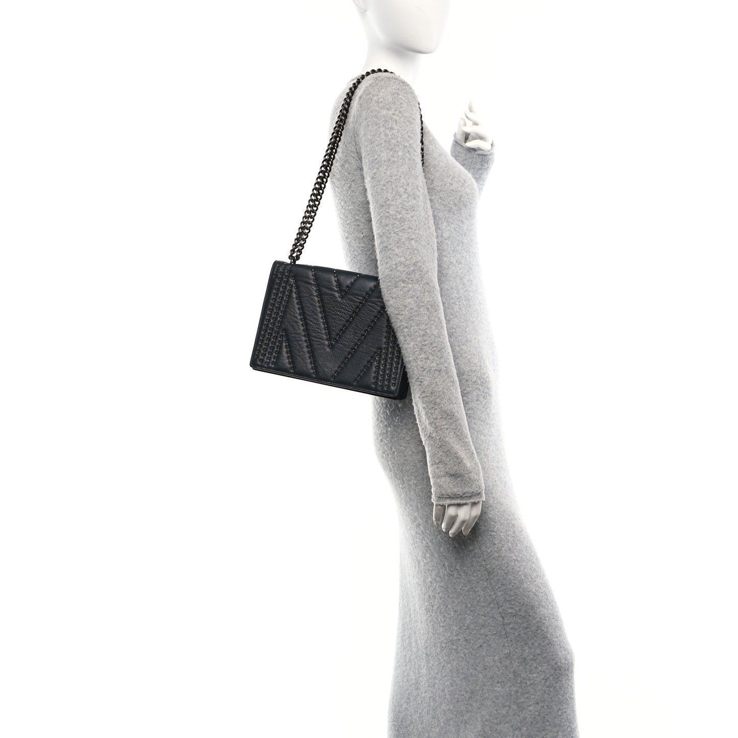 Calfskin Stud Disco Flap Crossbody Bag Black