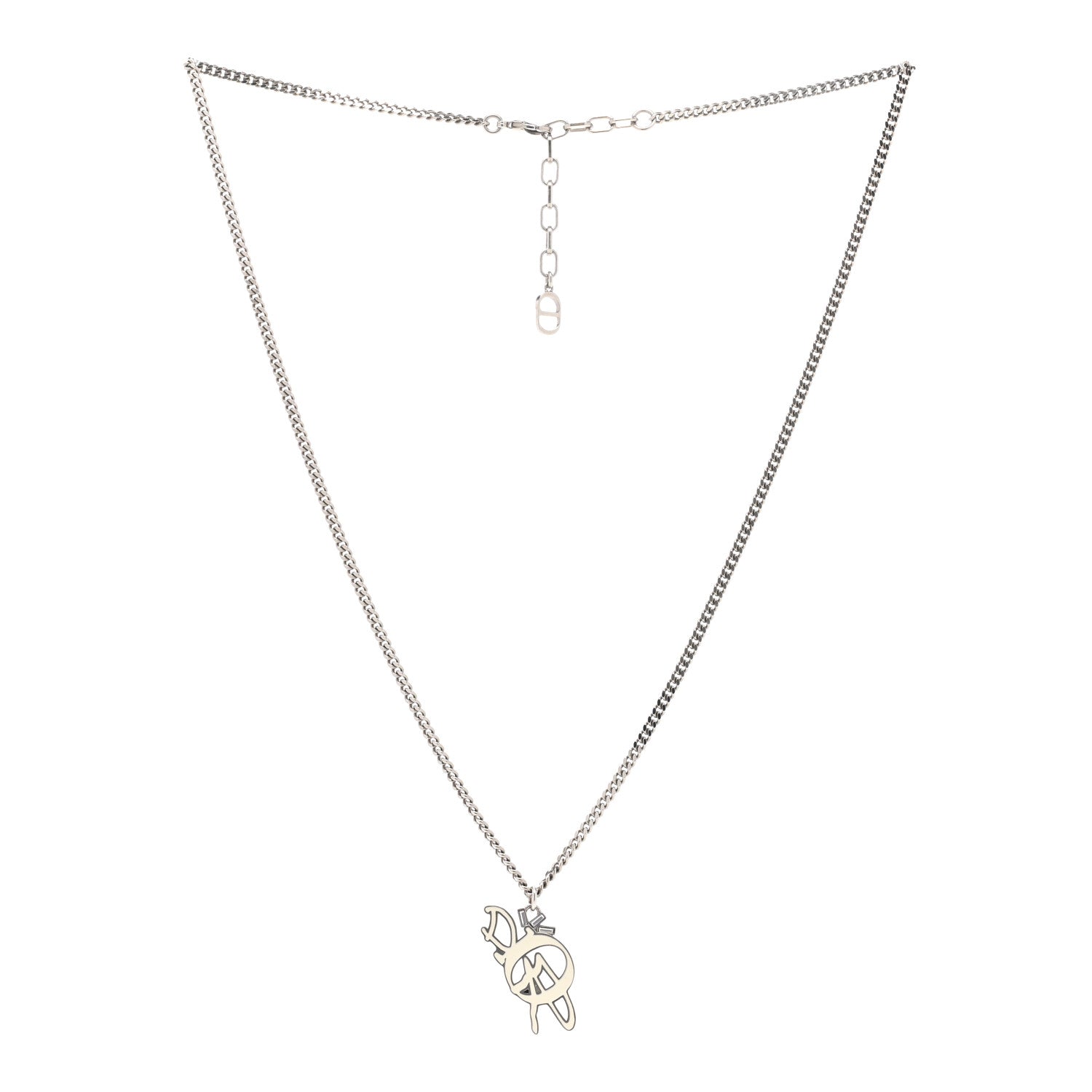 Christian Dior X Cactus Jack Crystal Resin Logo Pendant Necklace White Silver 3 of 7