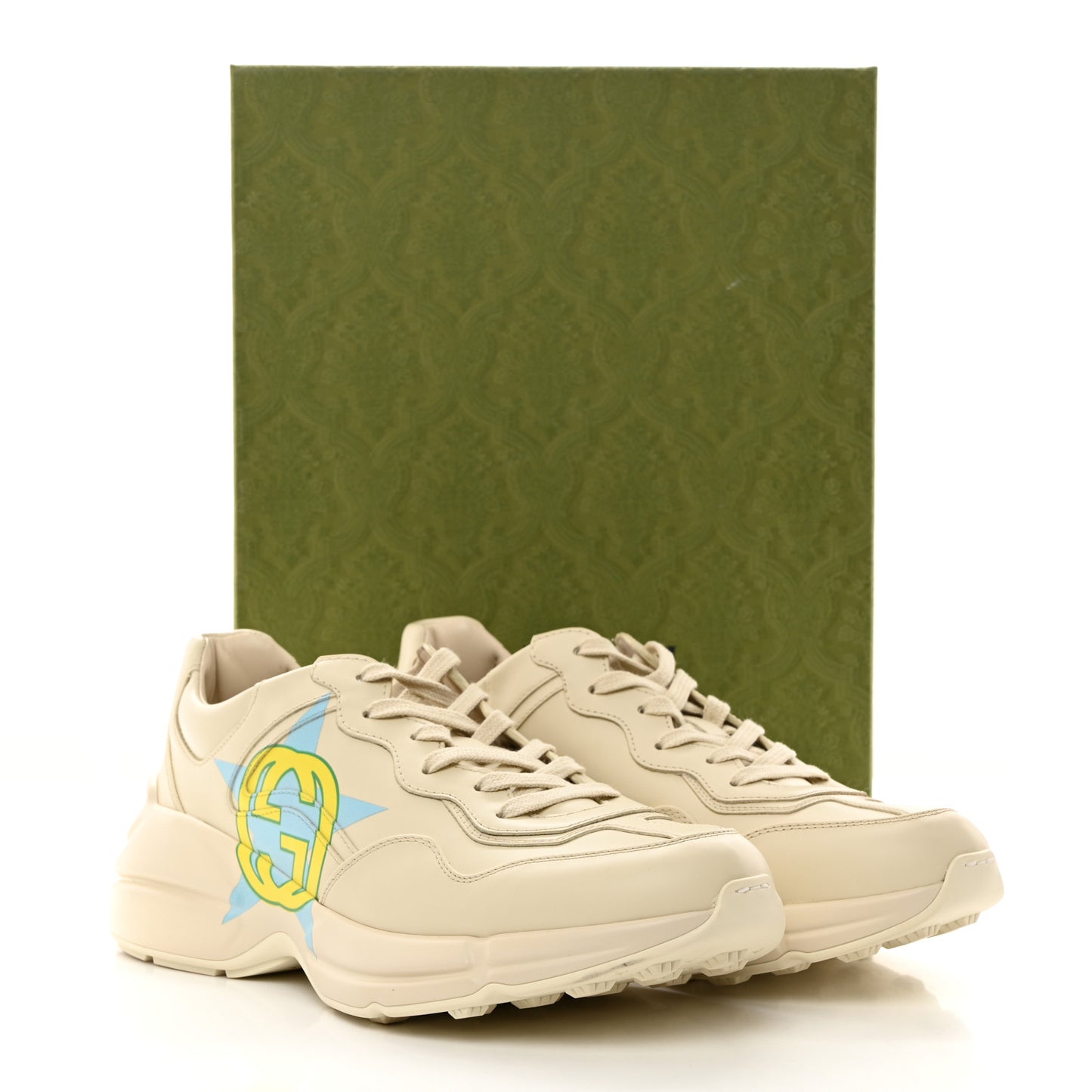 Apollo Calfskin Star Interlocking G Mens Rhyton Sneakers 10.5 Ivoire