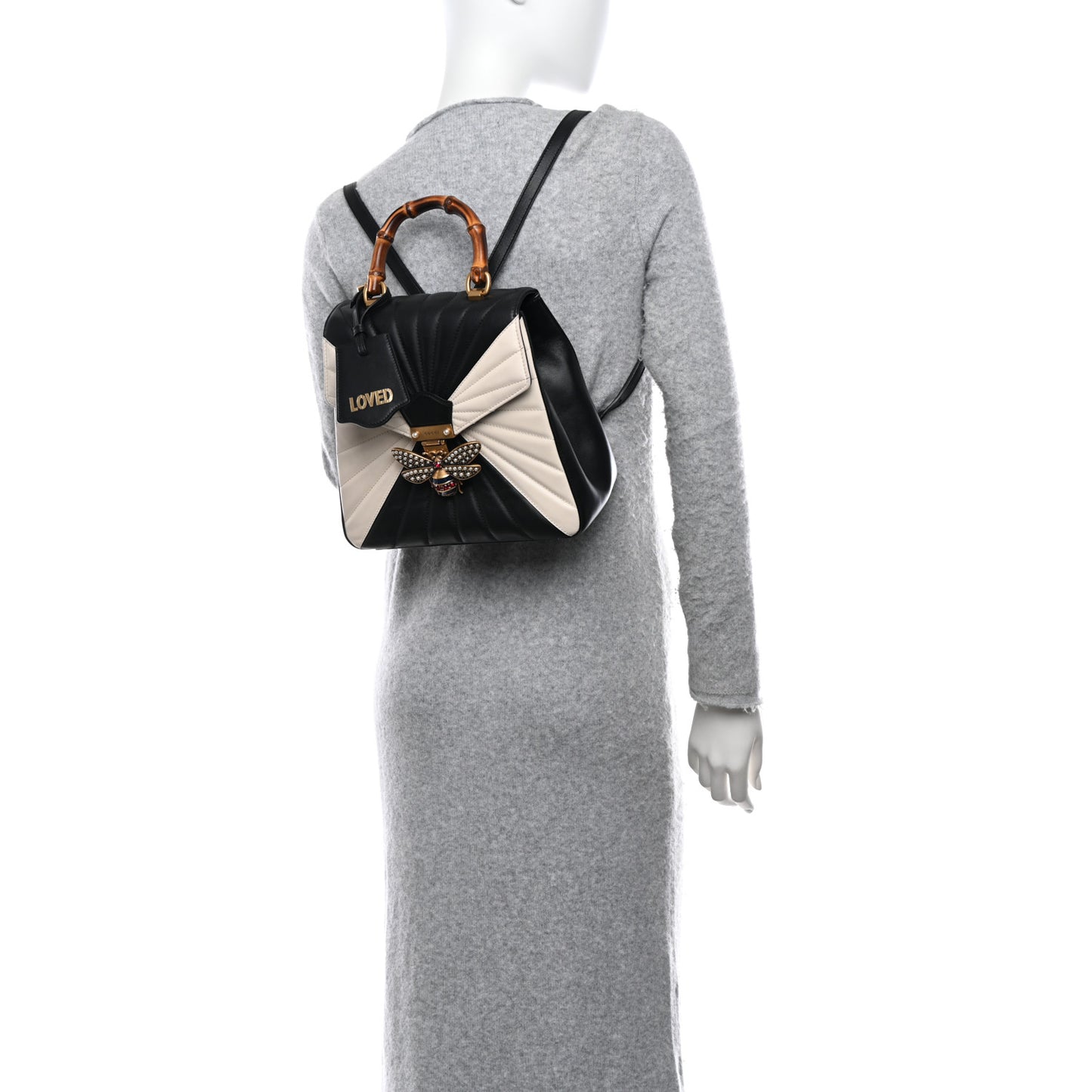 Calfskin Bamboo Trapuntata Queen Margaret Backpack Mystic White Black