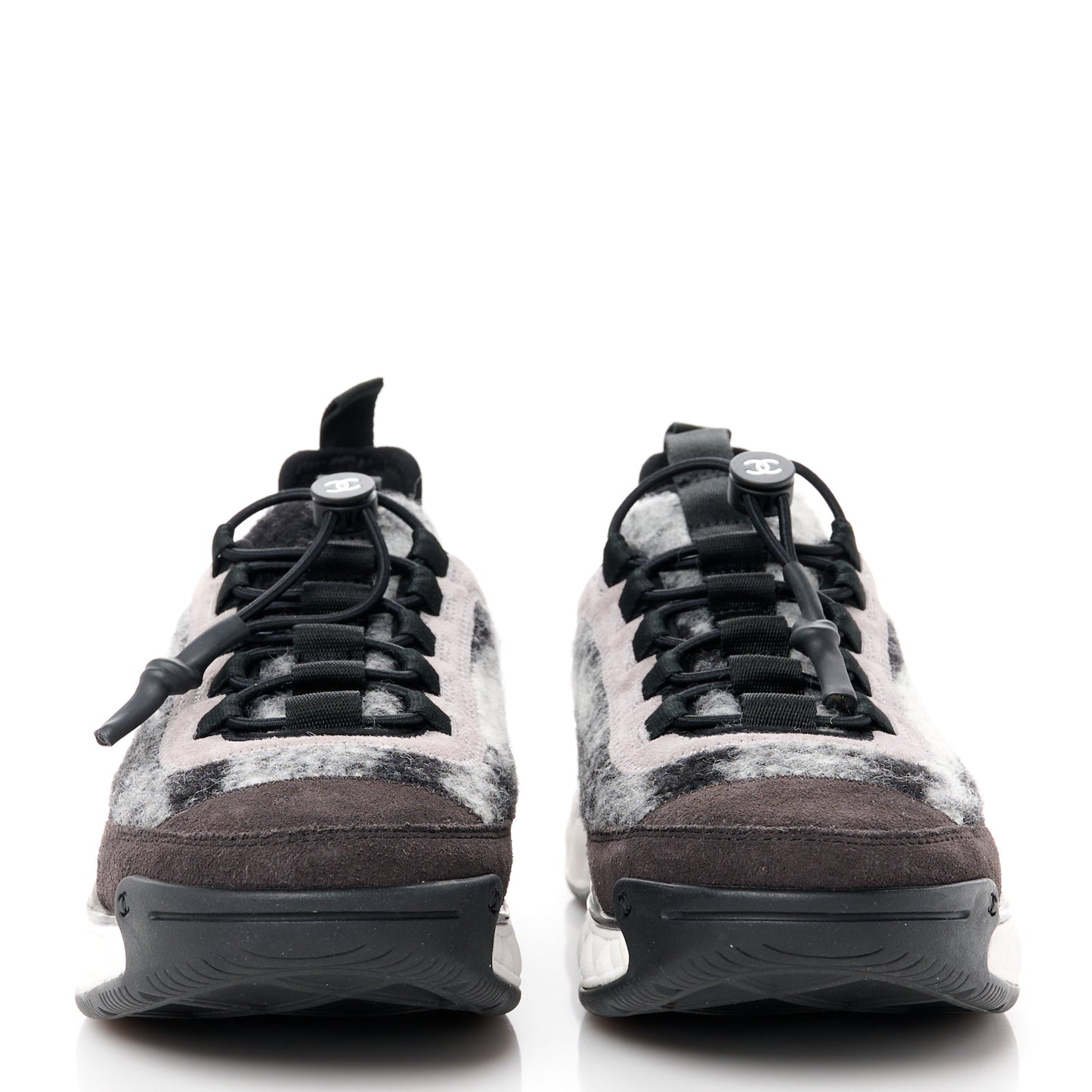 Suede Calfskin Mixed Fibers CC Sneakers 38.5 Grey Dark Grey Light Grey