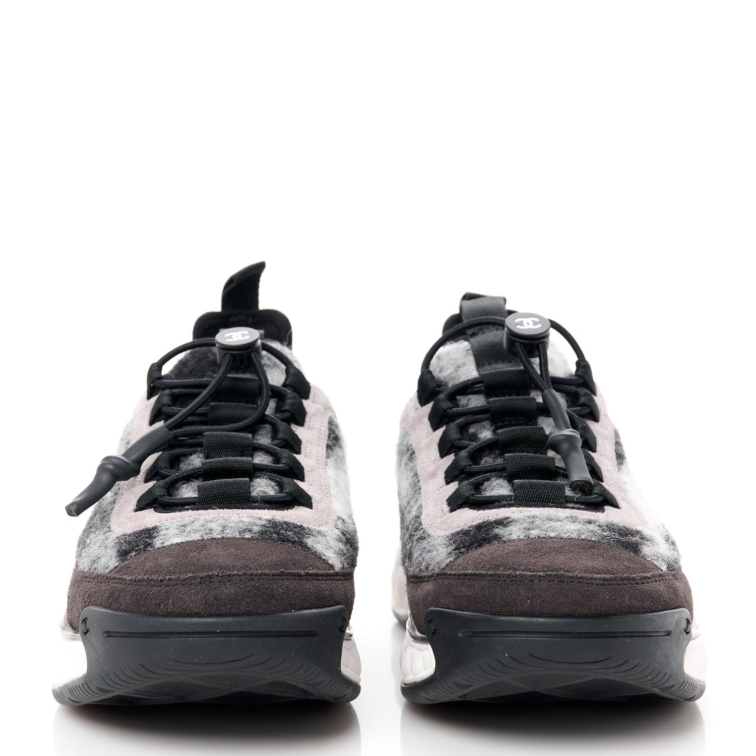 Chanel Suede Calfskin Mixed Fibers CC Sneakers 38.5 Grey Dark Grey Light Grey 2 of 10