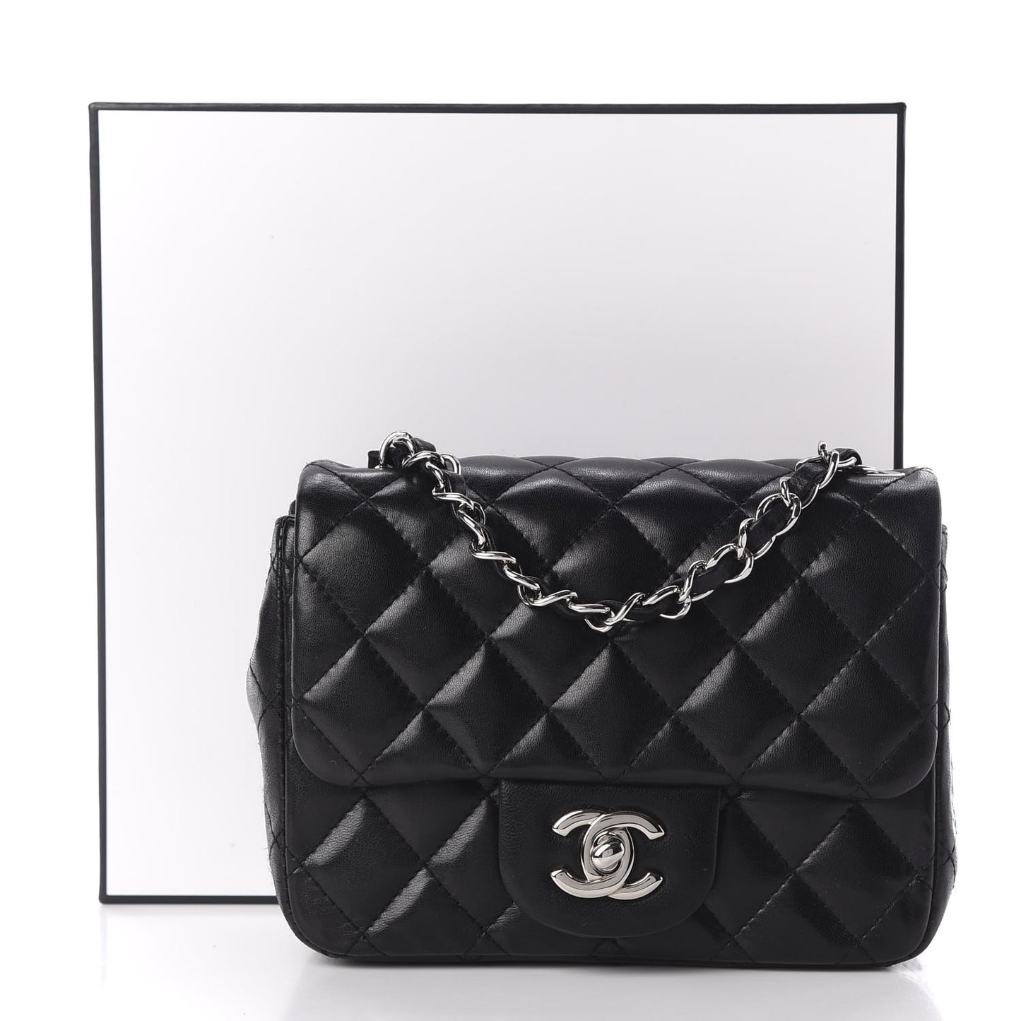 Lambskin Quilted Mini Square Flap Black