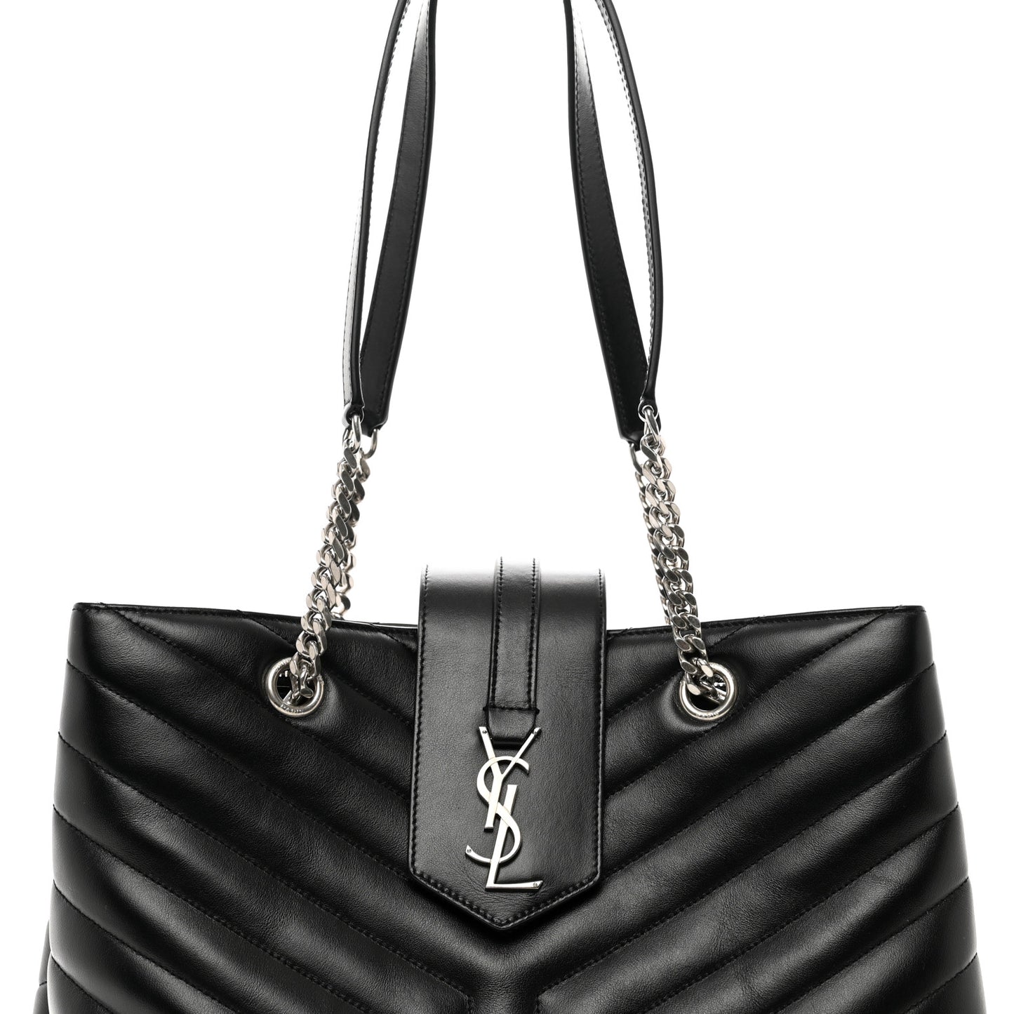 Calfskin Y Quilted Monogram Large Loulou Shopper Black