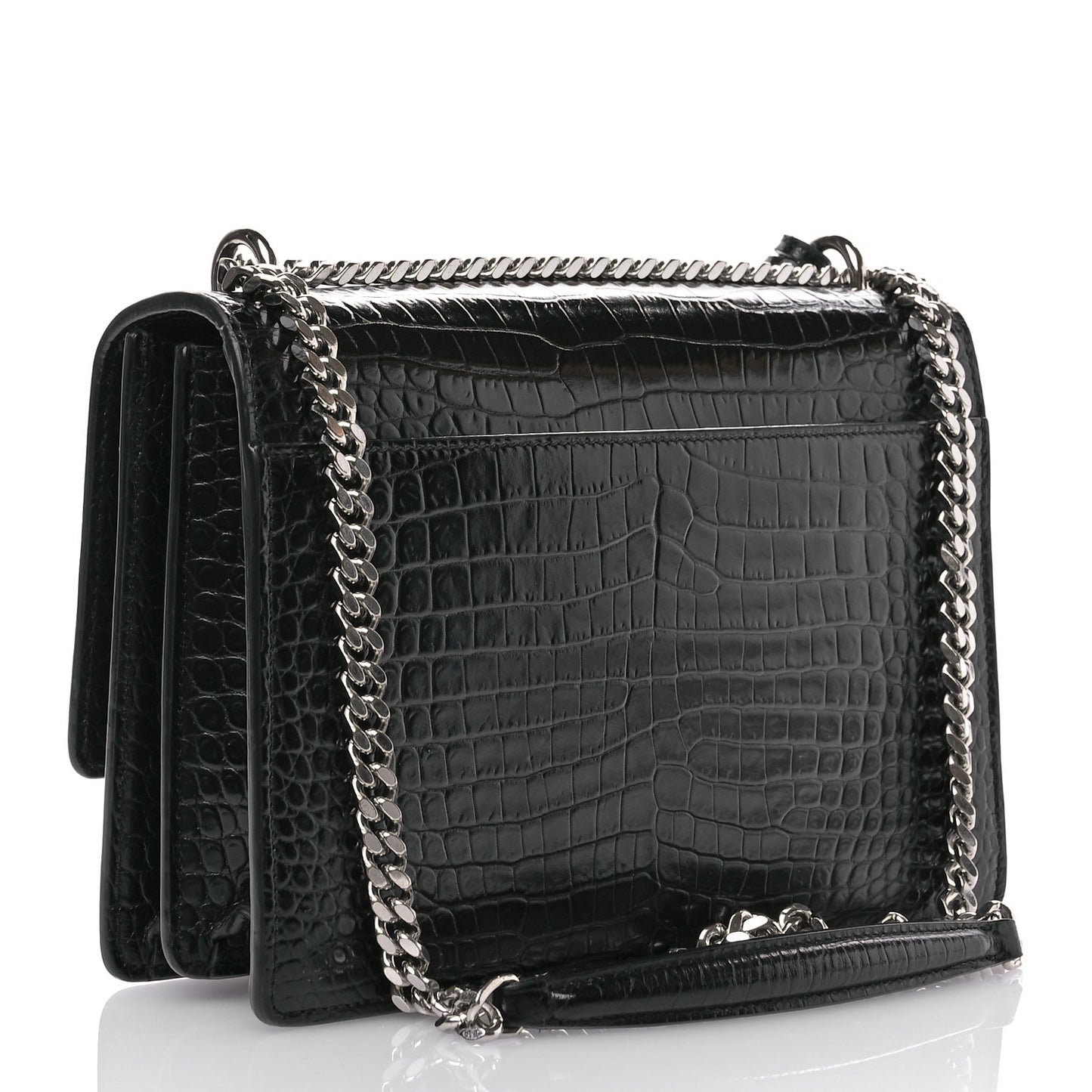 Calfskin Crocodile Embossed Medium Monogram Sunset Black