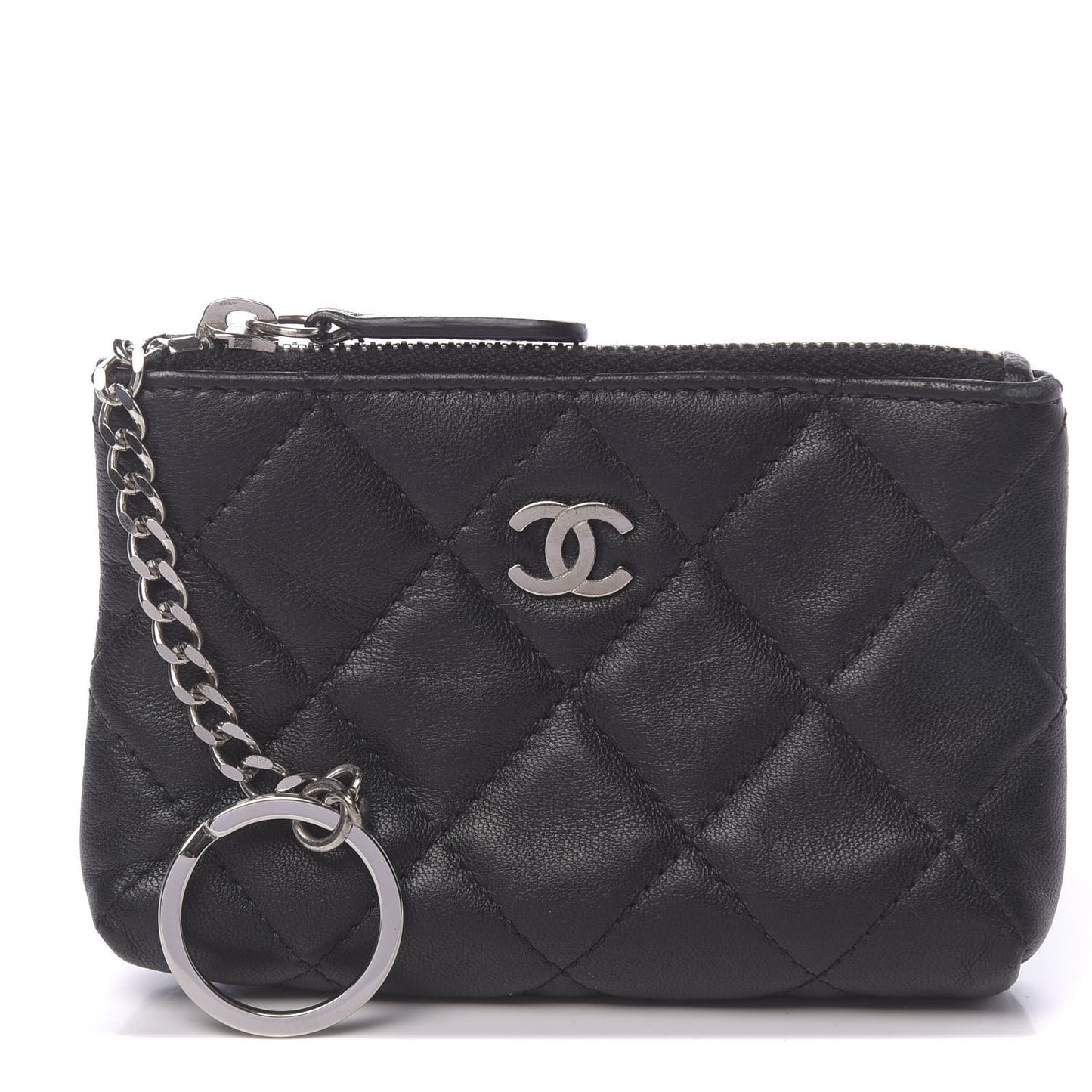 Lambskin Quilted Key Holder Case Black