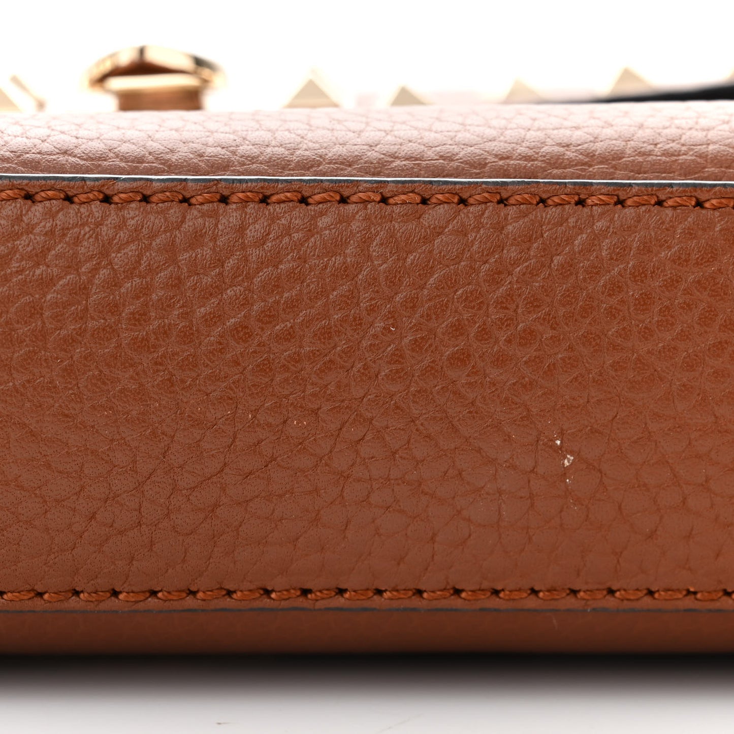 Pebbled Calfskin Medium Rockstud Flip Lock Crossbody Bag Saddle Brown