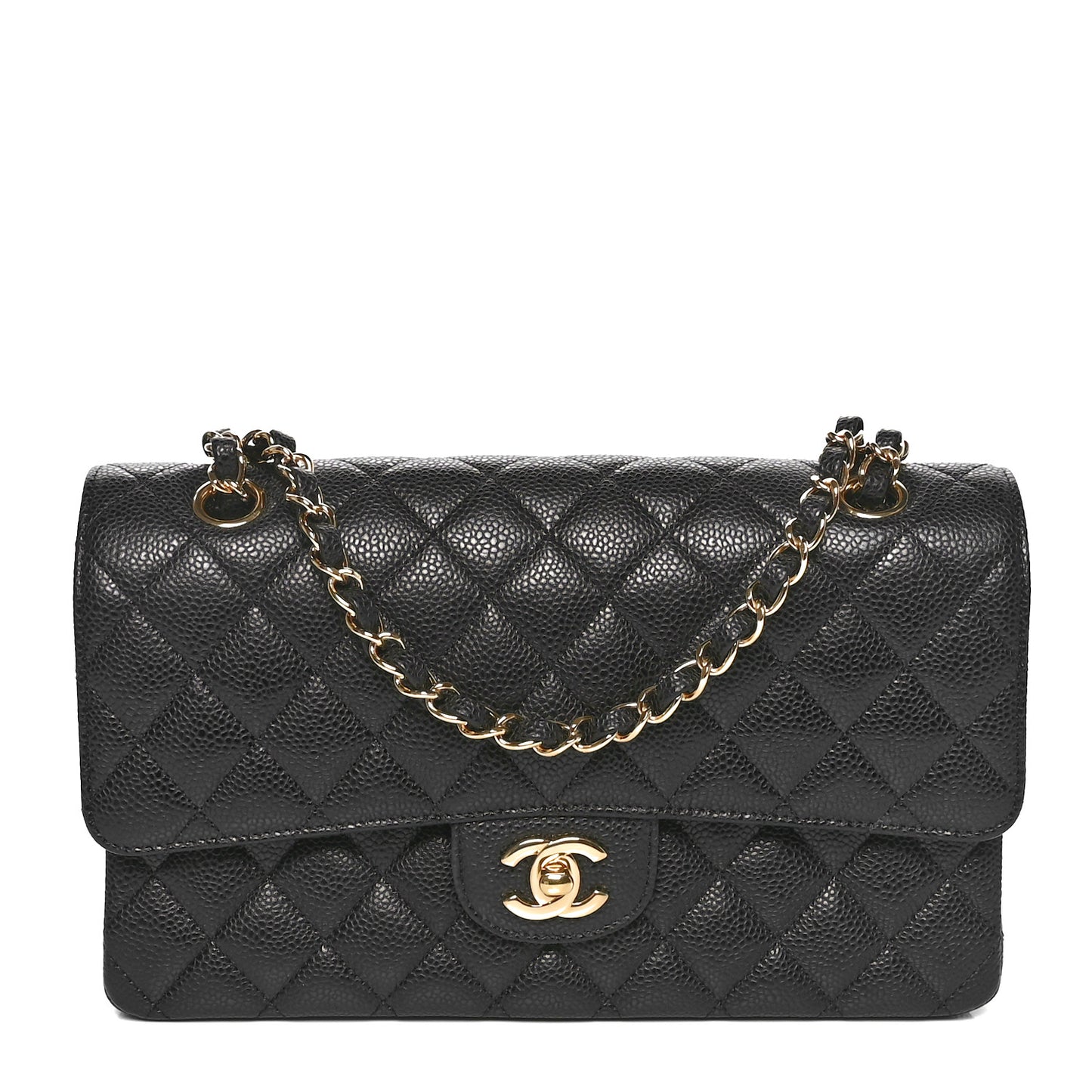 Caviar Quilted Medium Double Flap Black