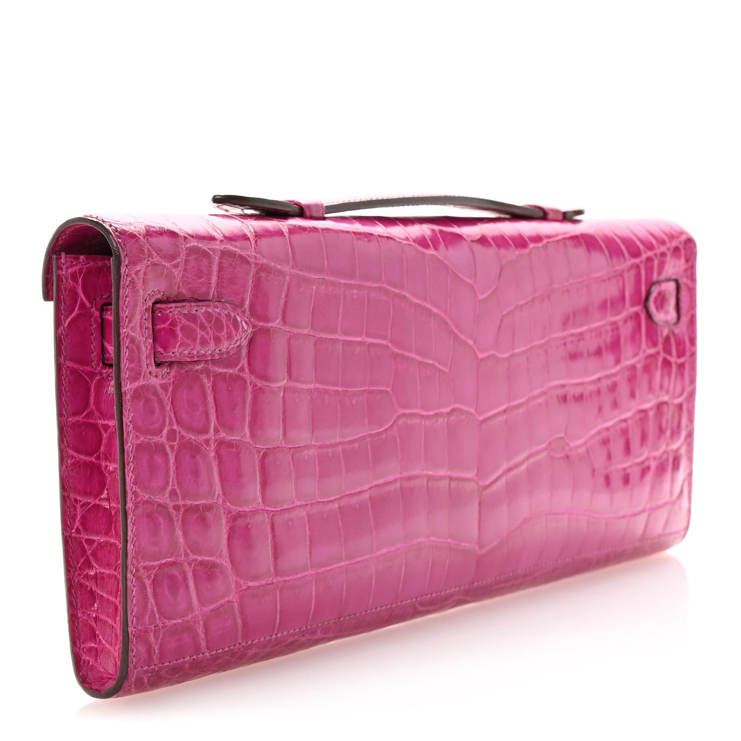 Hermes Shiny Niloticus Crocodile Kelly Cut Pochette Rose Scheherazade 3 of 7