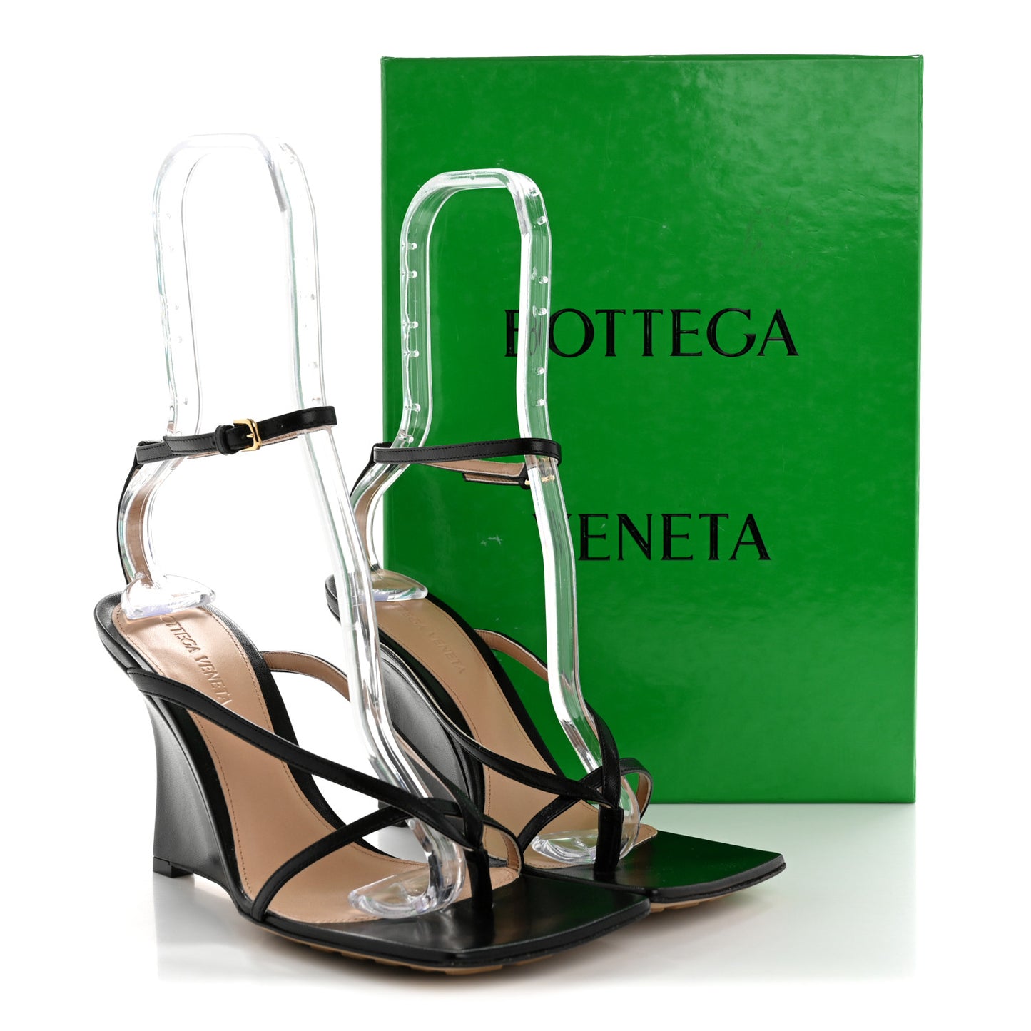 Lambskin Stretch Multi Strap 90mm Sandals 38.5 Black