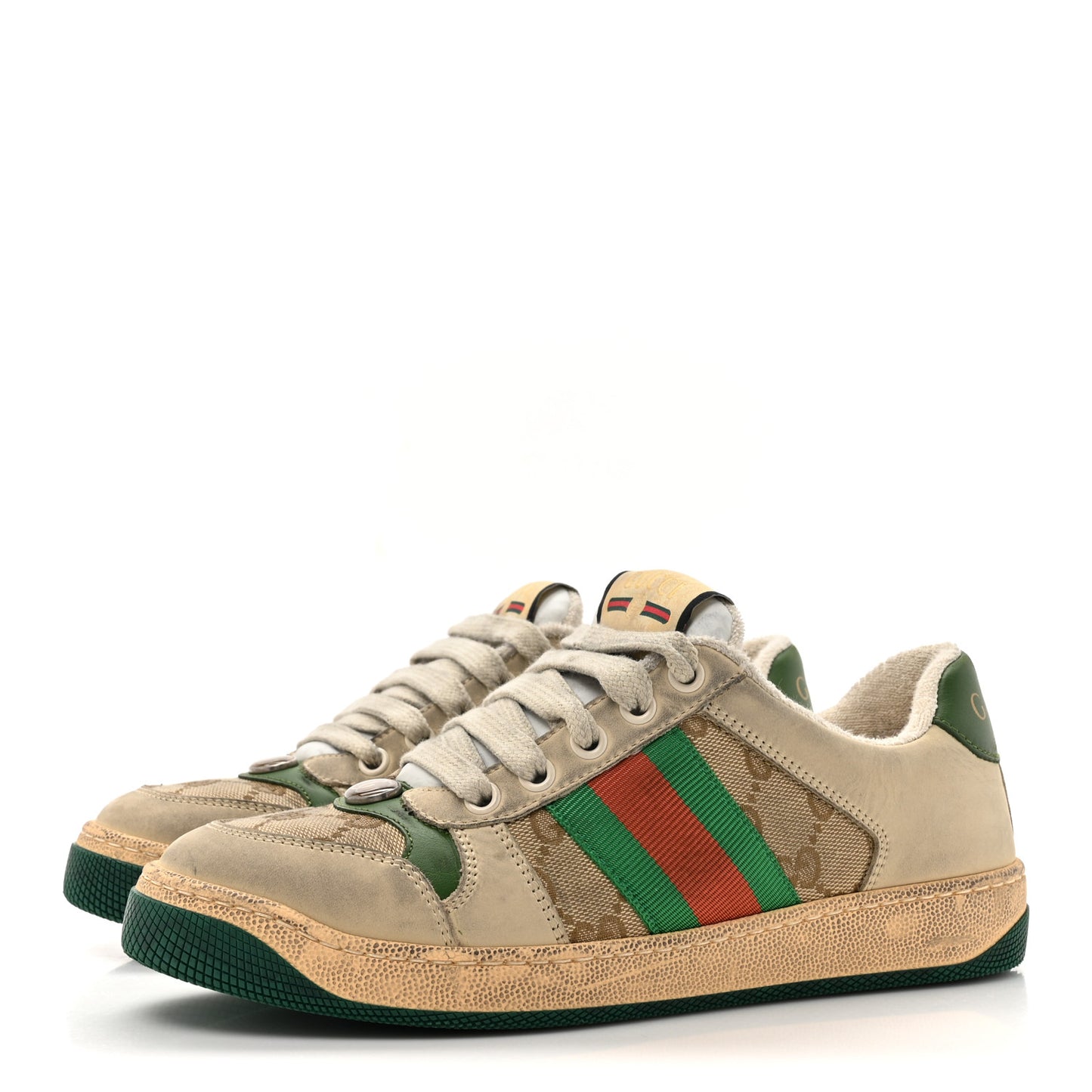 GG Monogram Nubuck Web Womens Screener Sneakers 35.5 New Sand Dusty Milk Vintage Green