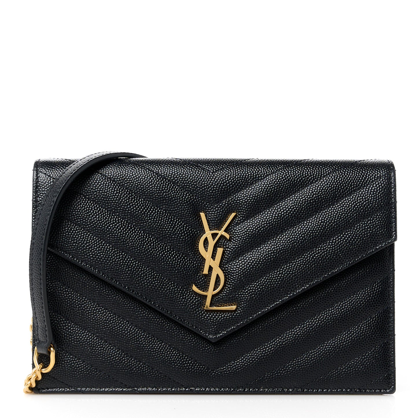 Grain De Poudre Matelasse Chevron Monogram Envelope Chain Wallet Black