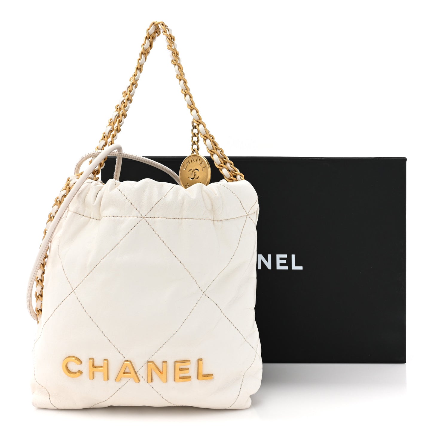 Shiny Calfskin Quilted Mini Chanel 22 White