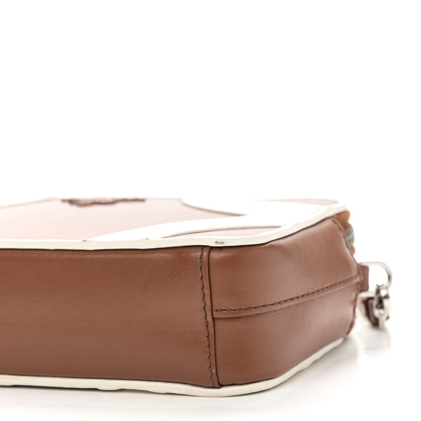 Soft Calfskin Mini Double Zip Crossbody Bag Cognac White
