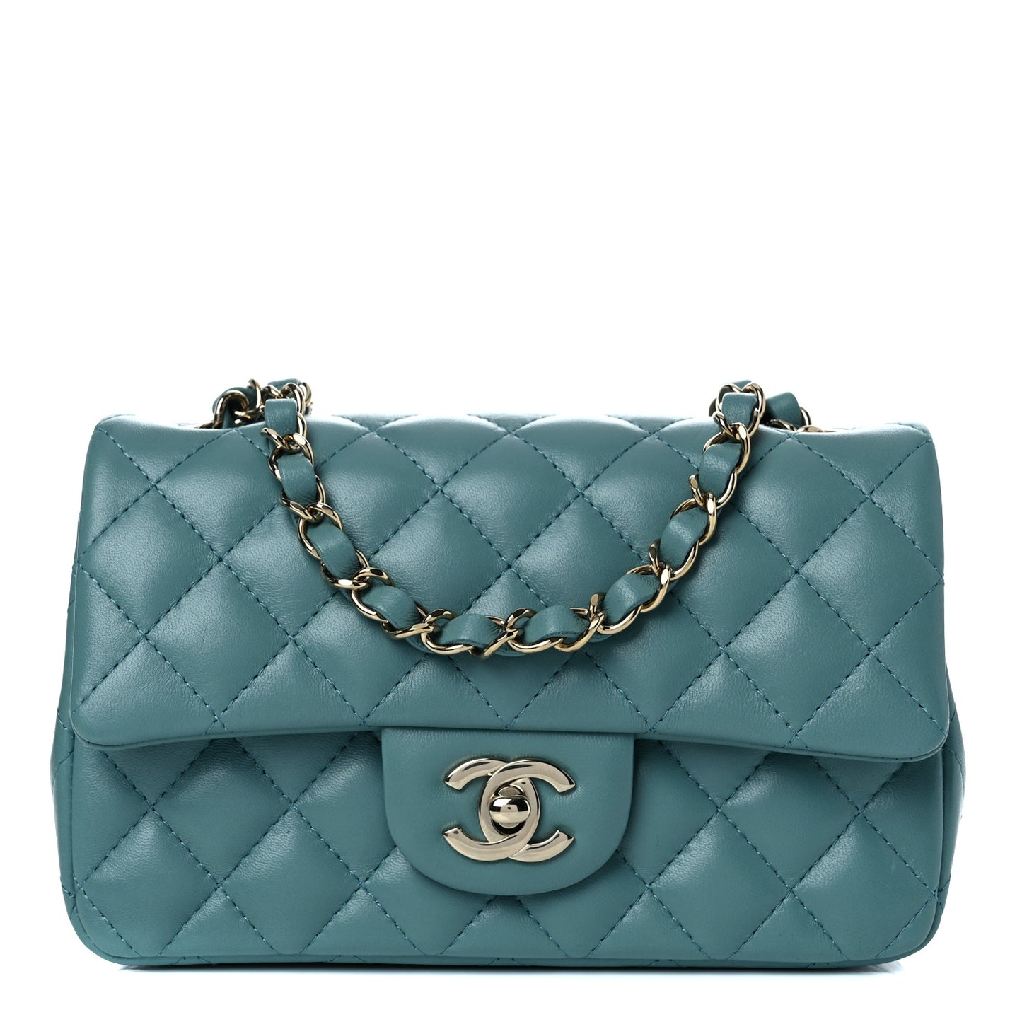 Lambskin Quilted Mini Rectangular Flap Green