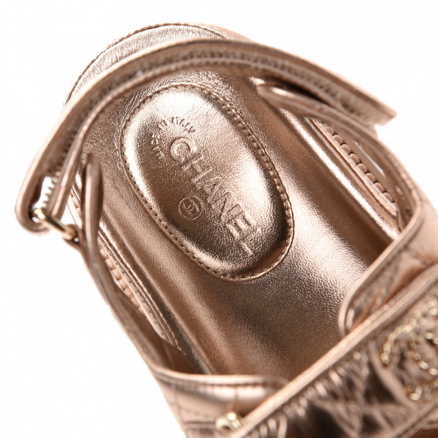 Iridescent Lambskin Velcro Dad Sandals 38 Light Bronze