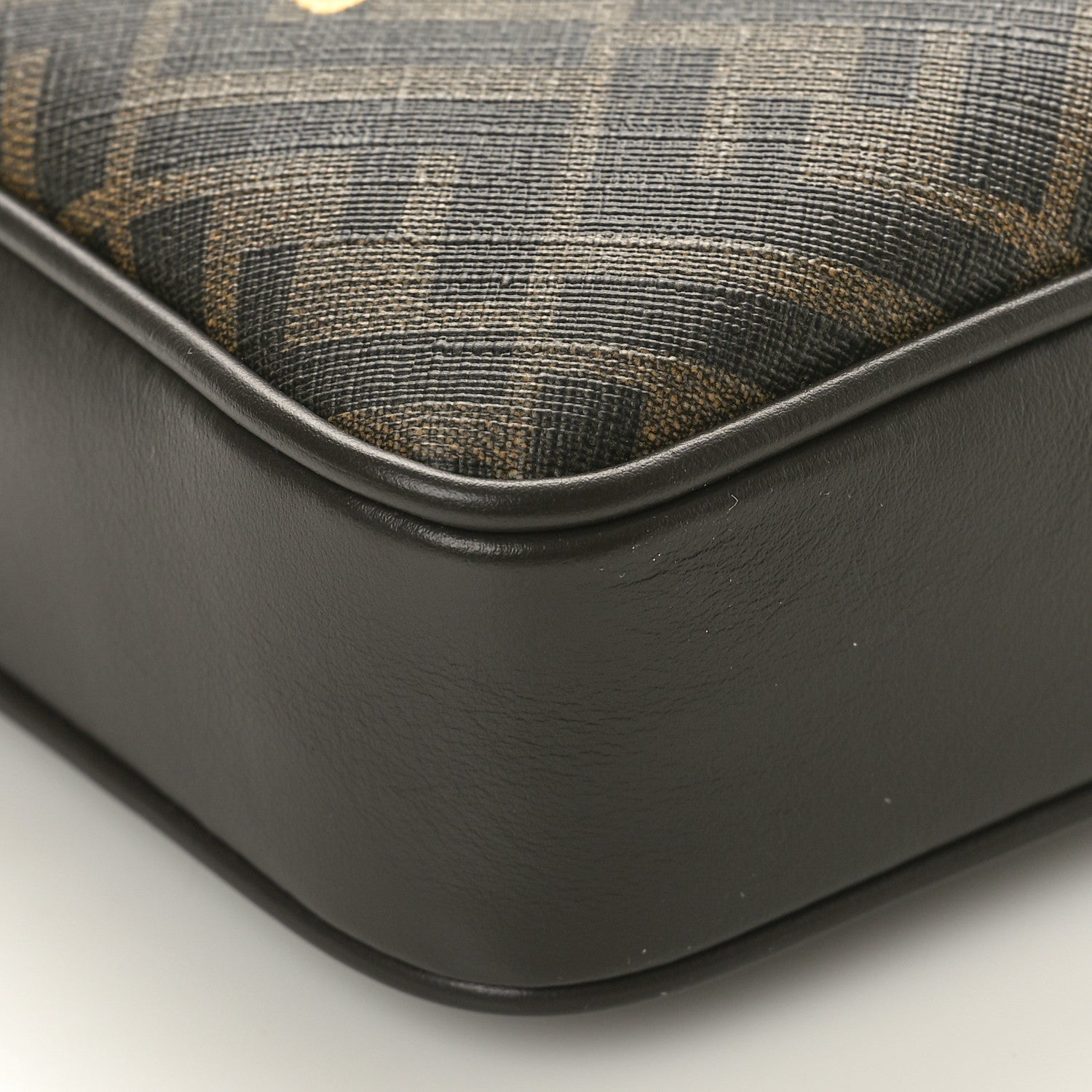 Fendi Shiny Glazed Fabric Vitello Cover FF 1974 Logo Medium Camera Case Tobacco Moro Giallo Ebano 8 of 9