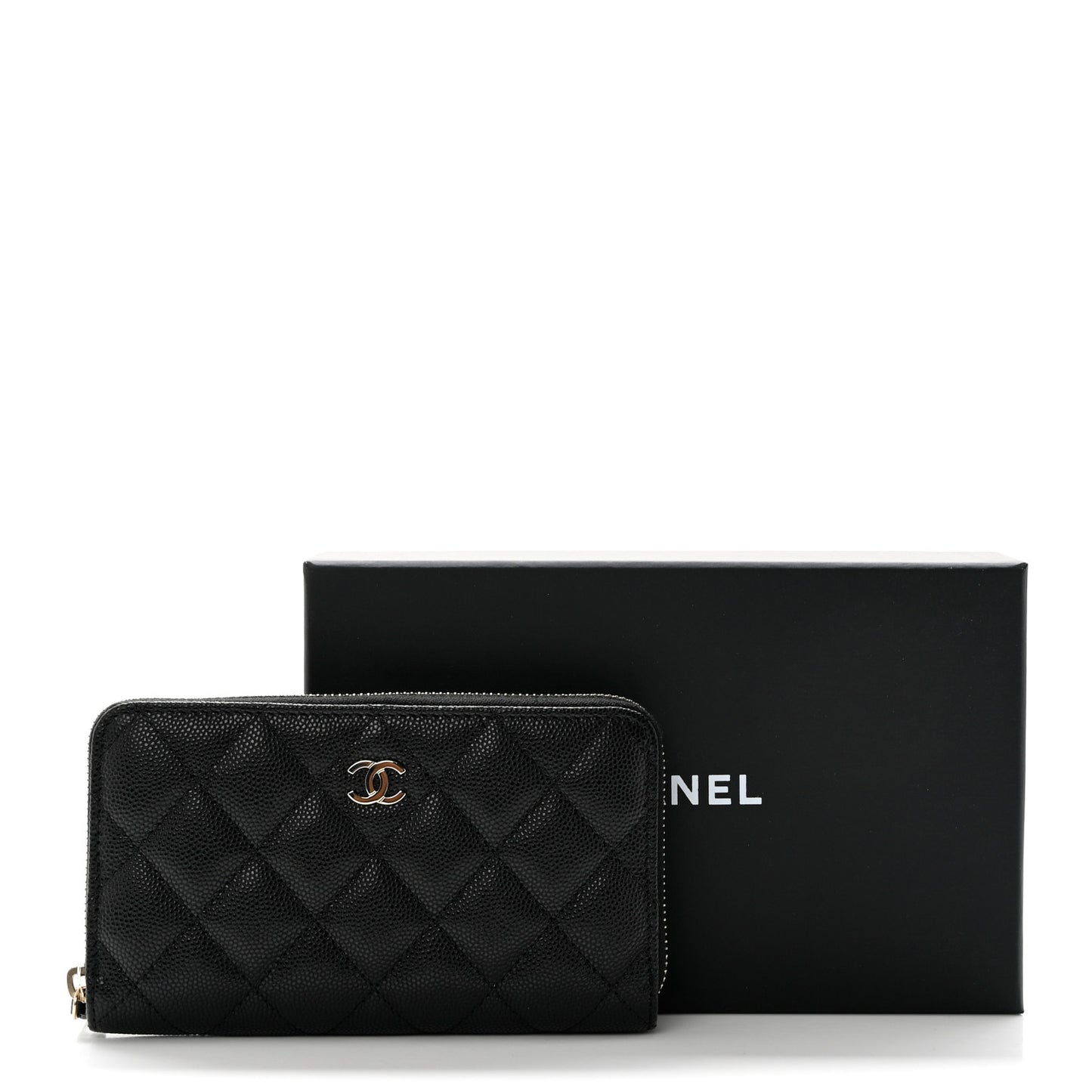 Caviar Quilted Medium Zip Around Wallet Black